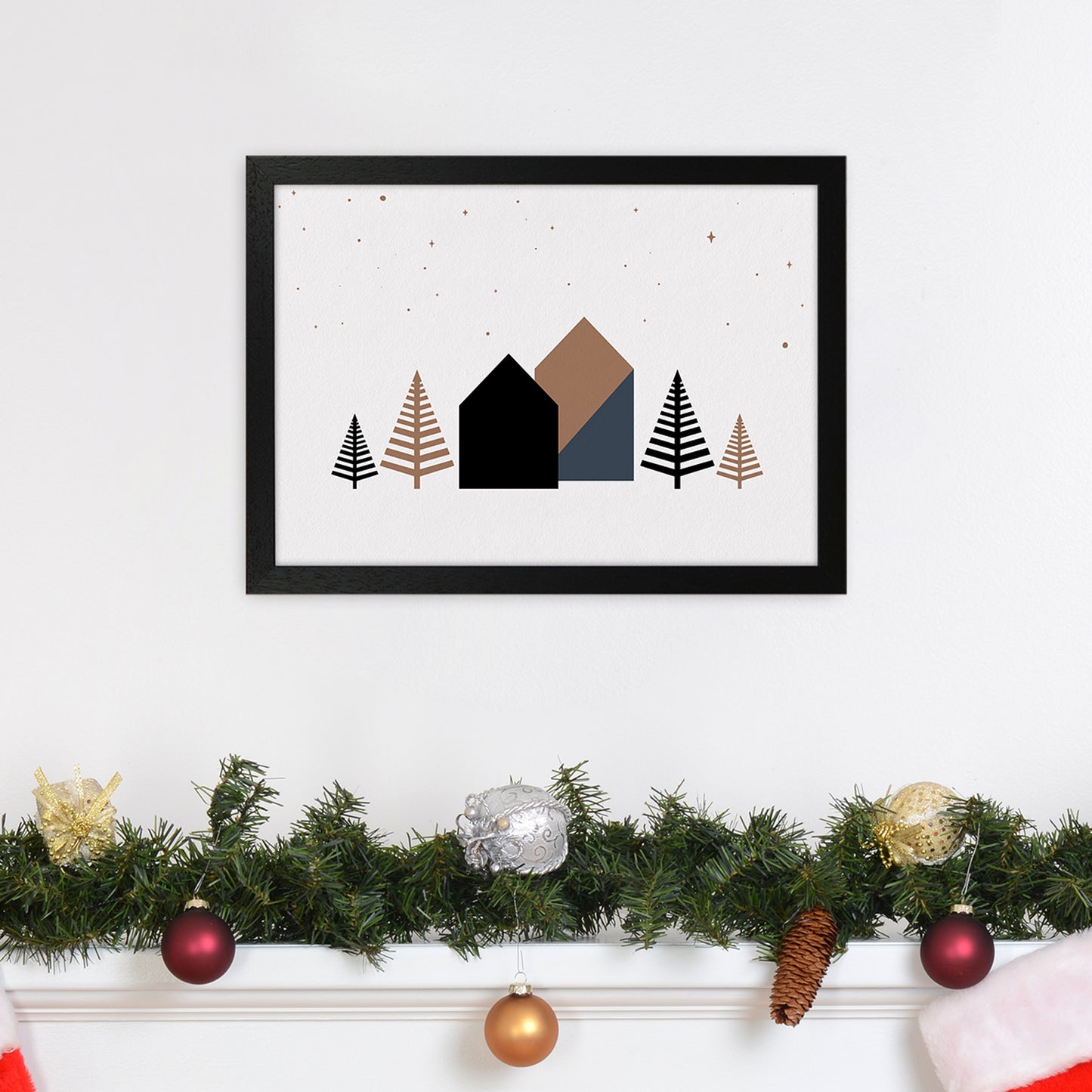 Starry night Landscape Art Print by Kookiepixel A3 White Frame