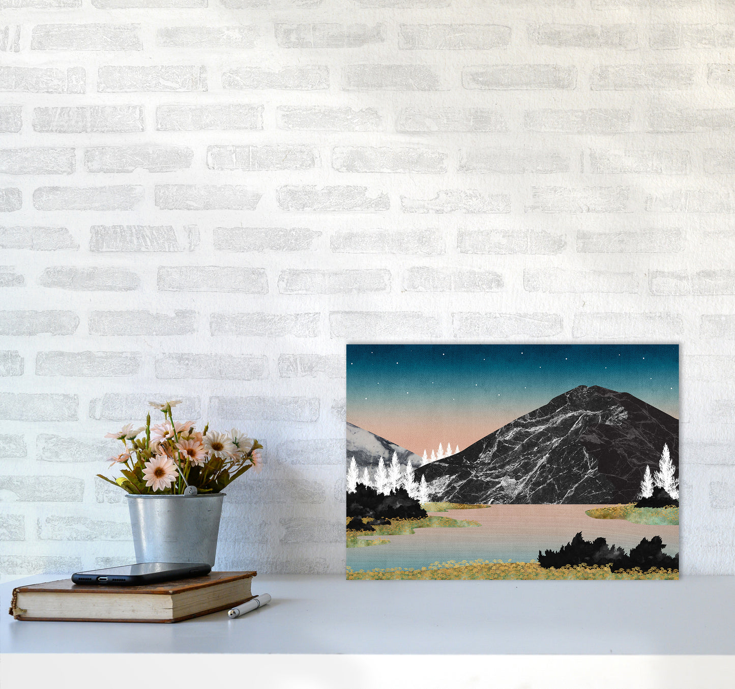 The Lake Art Print by Kookiepixel A3 Black Frame