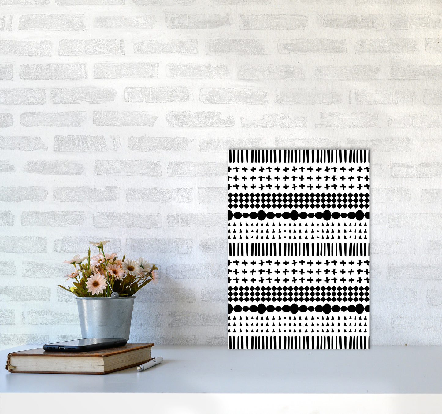 Scandi Pattern No 1 Abstract Art Print by Kookiepixel A3 Black Frame