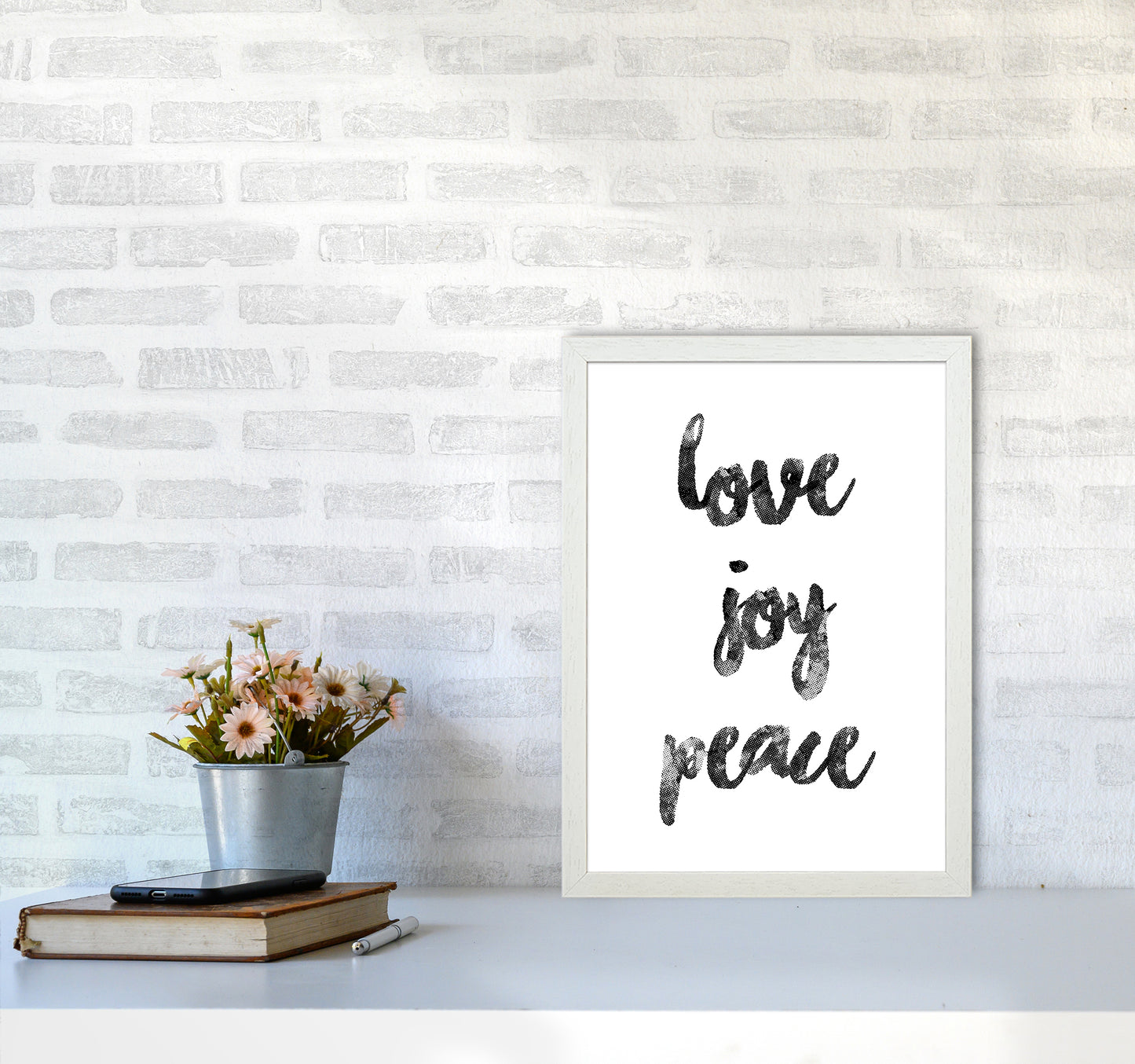 Love Joy Peace Quote Art Print by Kookiepixel A3 Oak Frame