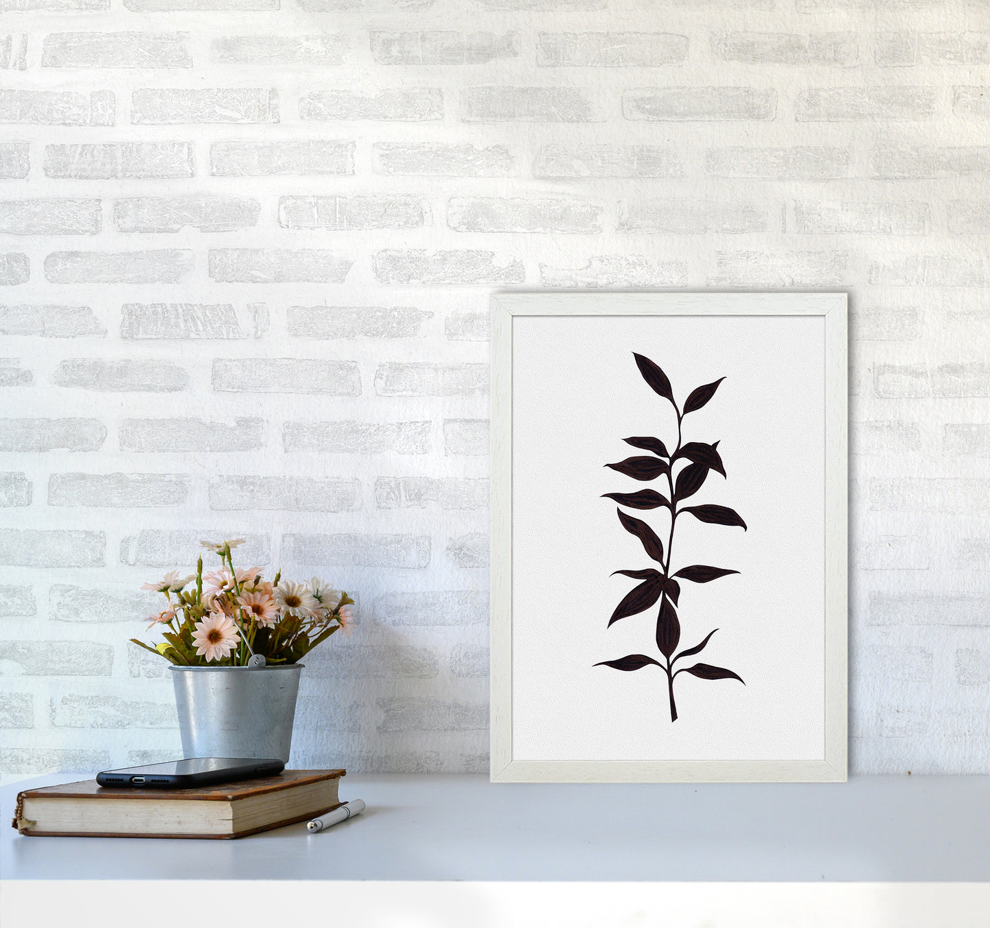 Inked Bamboo Botanical Art Print by Kookiepixel A3 Oak Frame