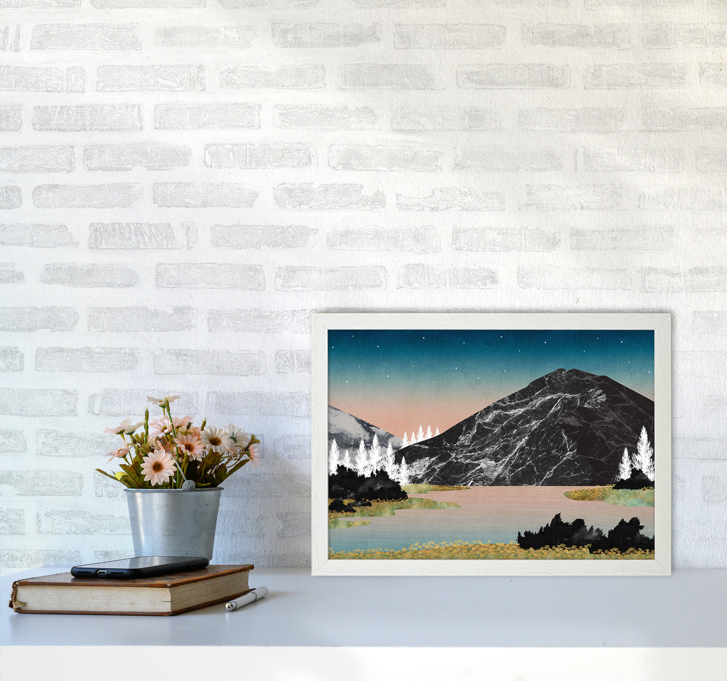 The Lake Art Print by Kookiepixel A3 Oak Frame