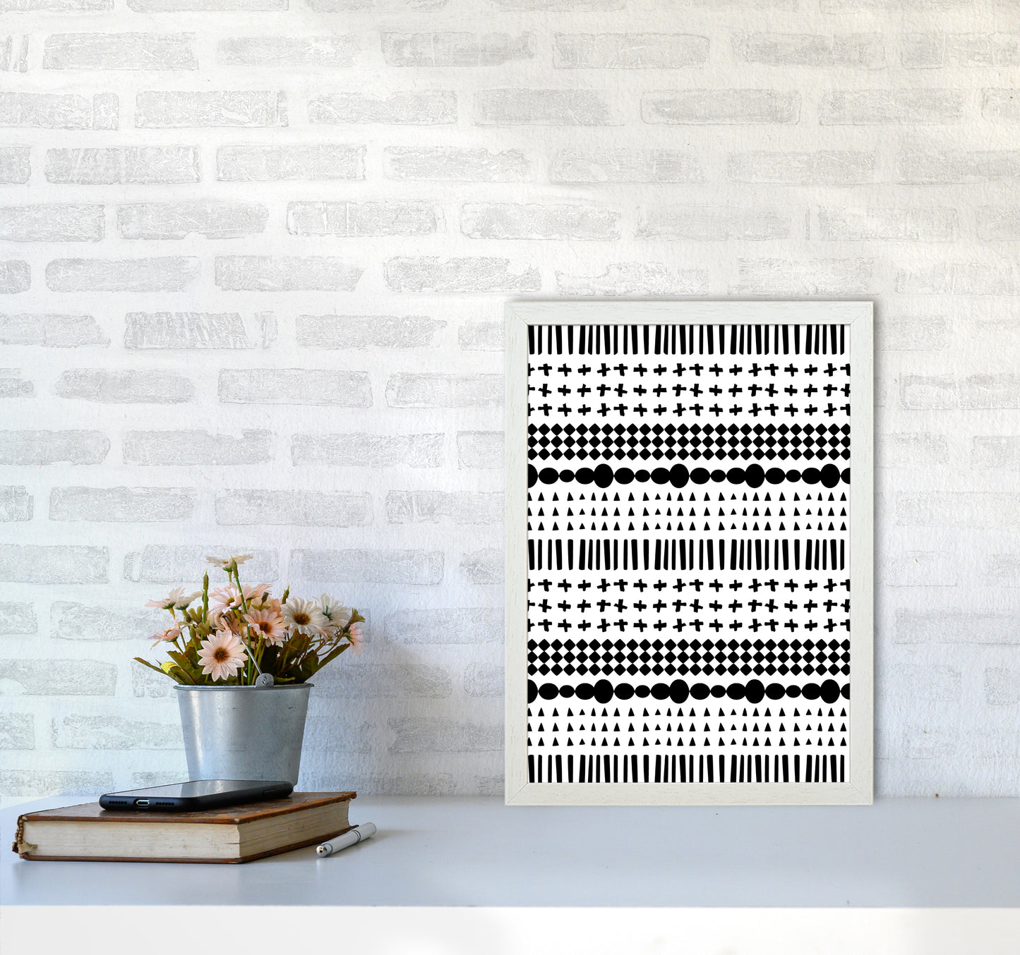 Scandi Pattern No 1 Abstract Art Print by Kookiepixel A3 Oak Frame