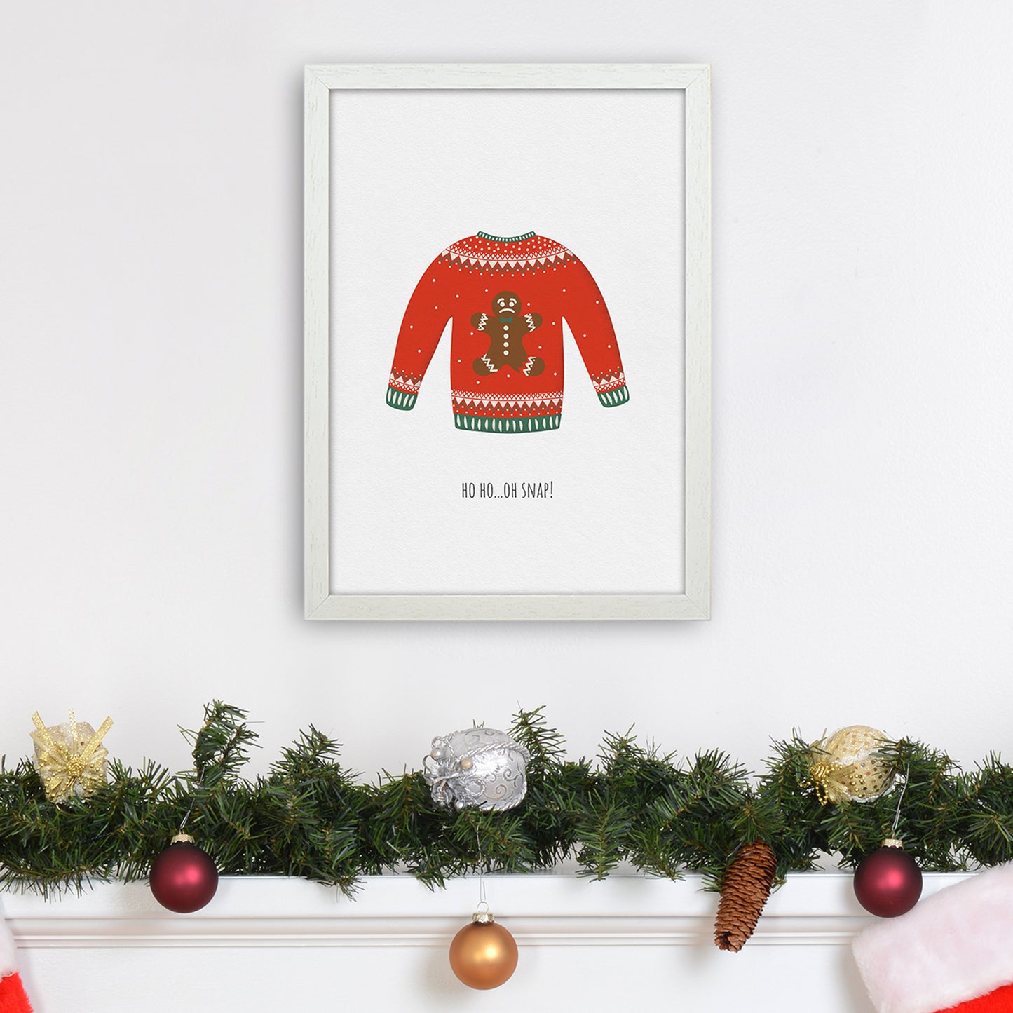 Oh snap Christmas Art Print by Kookiepixel A3 Oak Frame