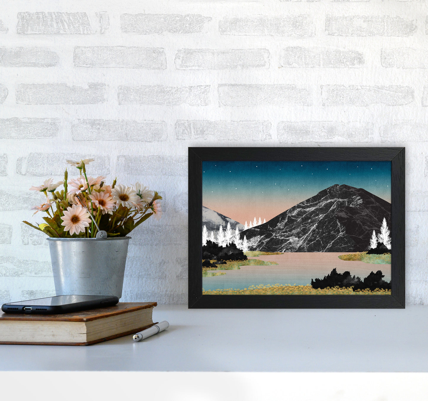 The Lake Art Print by Kookiepixel A4 White Frame