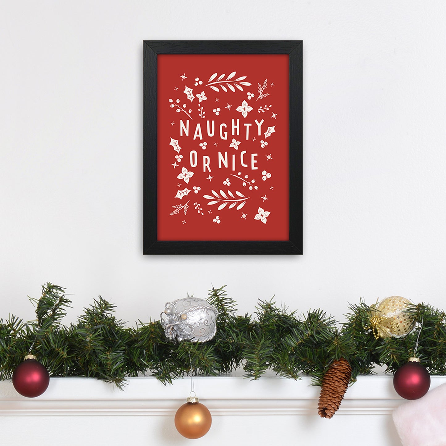 Naught or Nice Christmas Art Print by Kookiepixel A4 White Frame