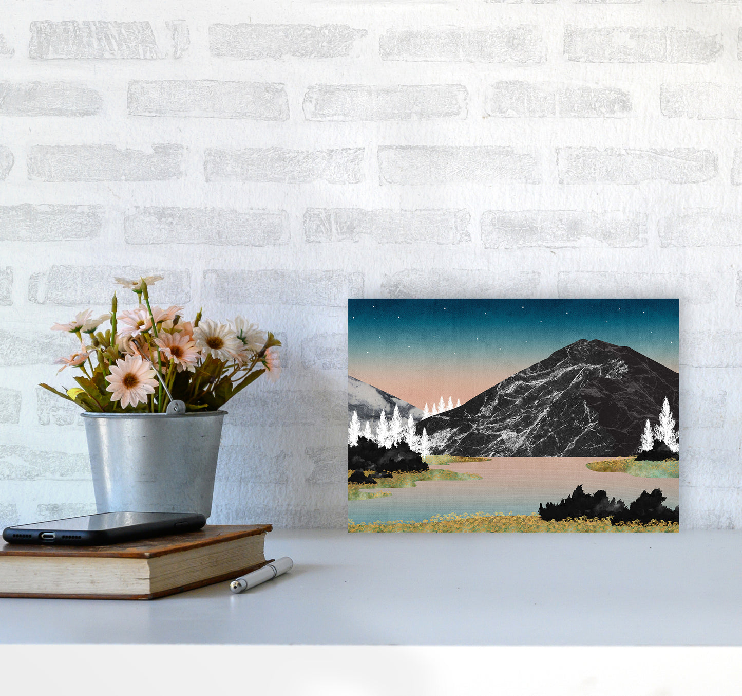 The Lake Art Print by Kookiepixel A4 Black Frame