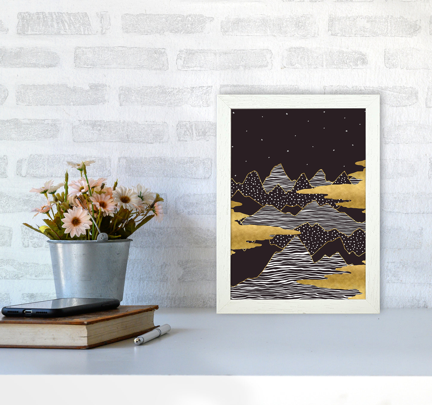 Starry Sky Art Print by Kookiepixel A4 Oak Frame