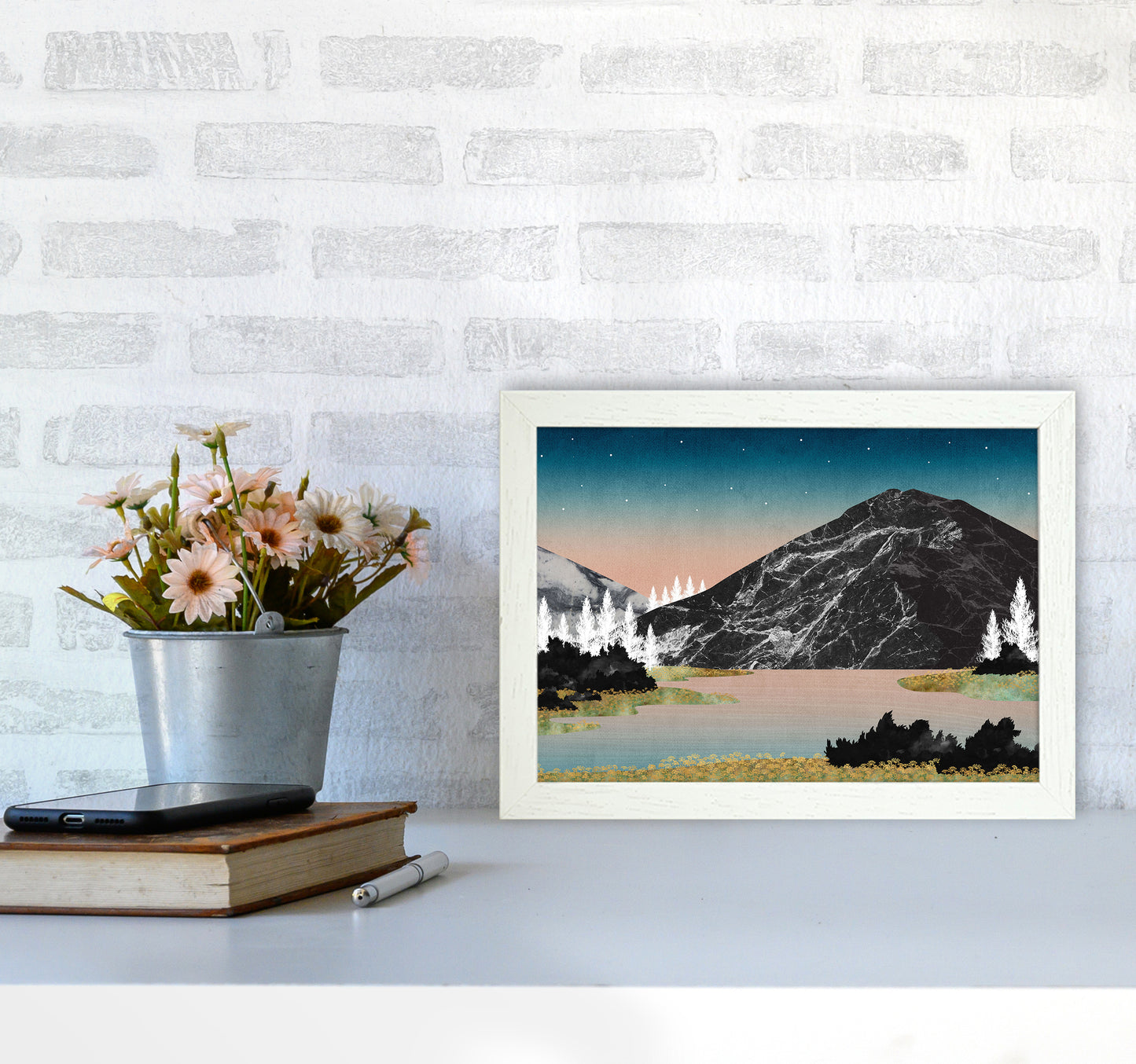 The Lake Art Print by Kookiepixel A4 Oak Frame