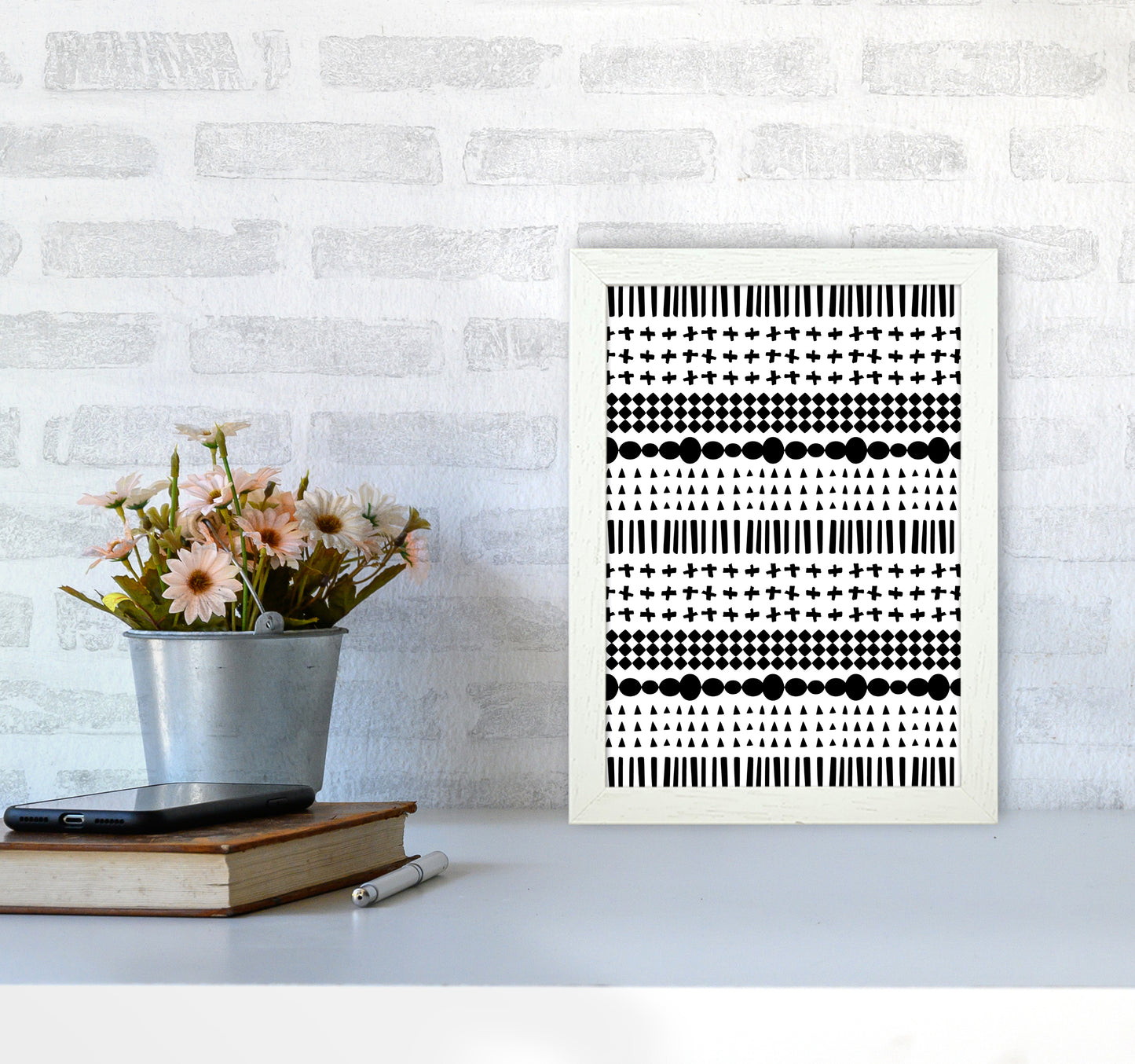 Scandi Pattern No 1 Abstract Art Print by Kookiepixel A4 Oak Frame