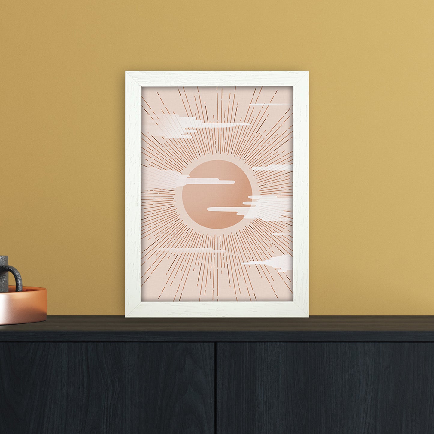 The Sun Landscape Art Print by Kookiepixel A4 Oak Frame