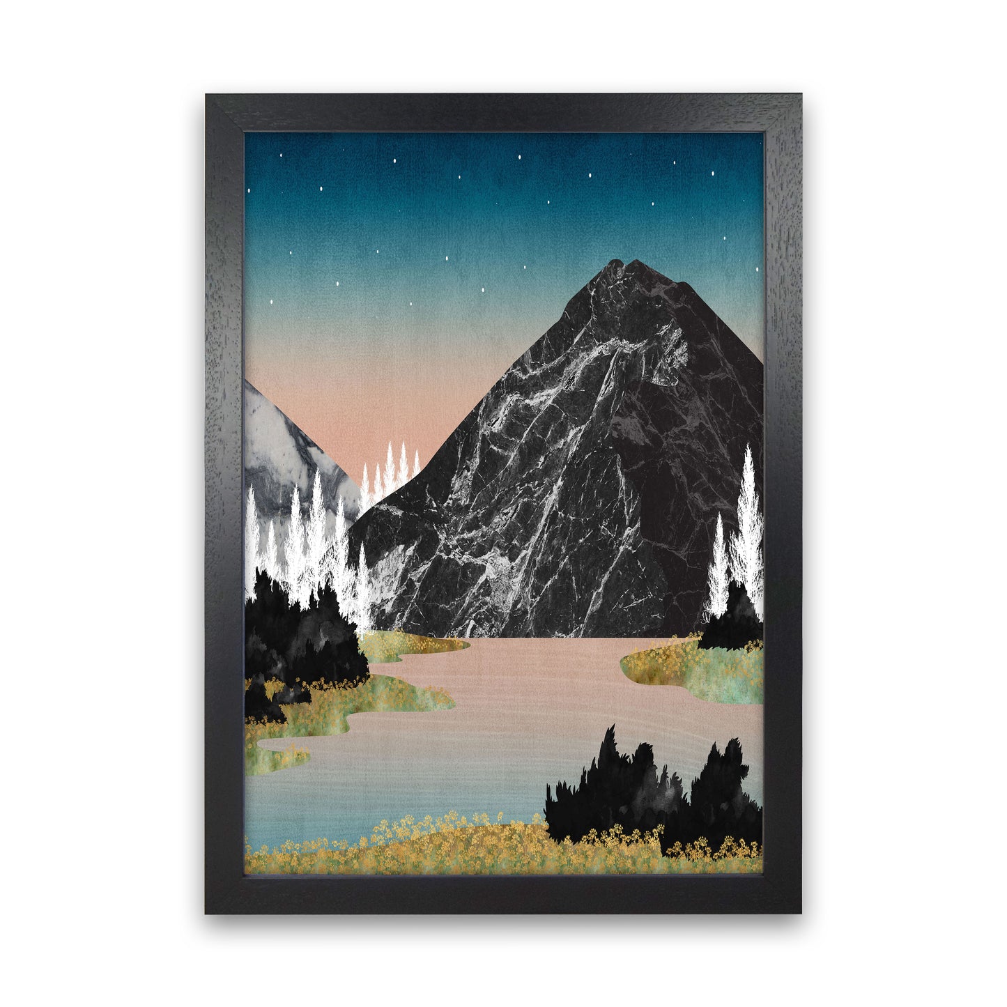 The Lake Art Print by Kookiepixel Black Grain