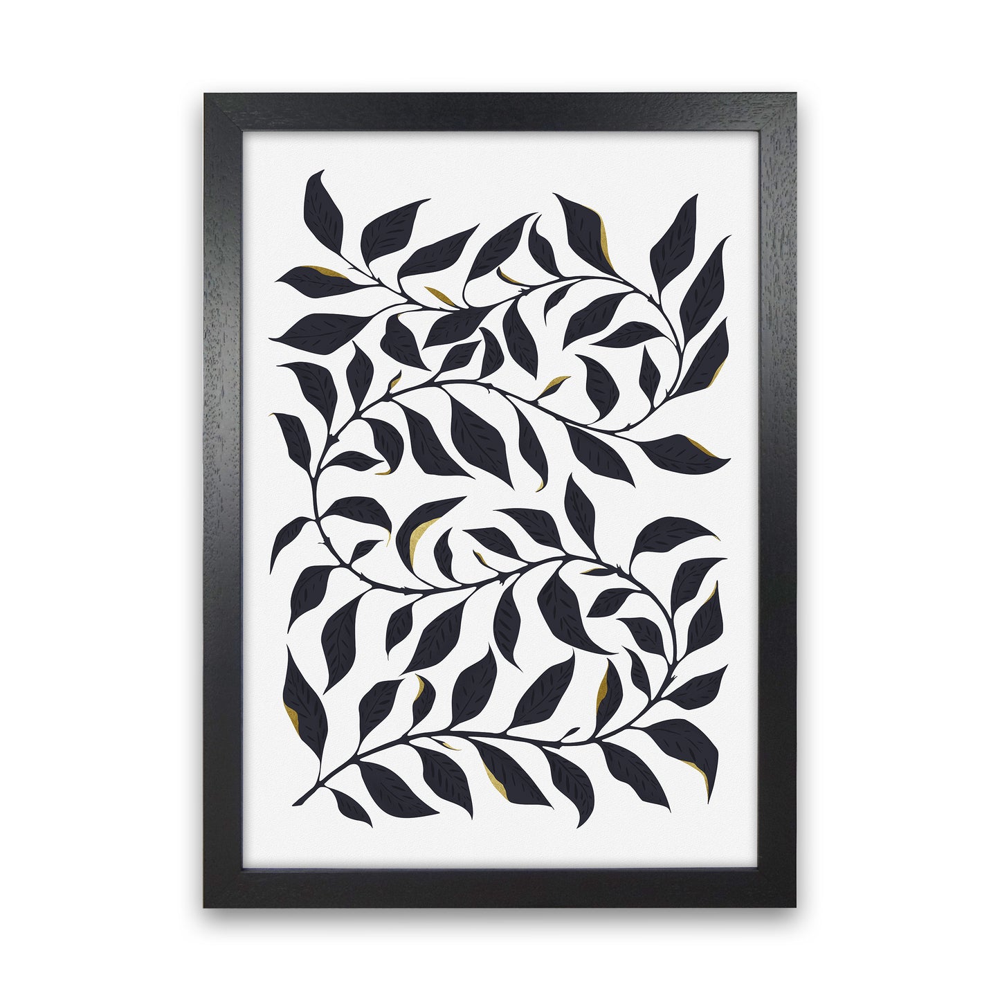 Golden Leaf Botanical Art Print by Kookiepixel Black Grain