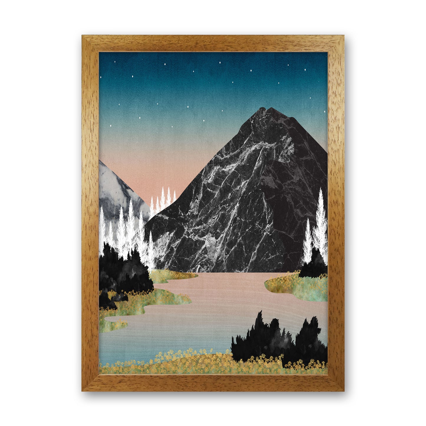 The Lake Art Print by Kookiepixel Oak Grain