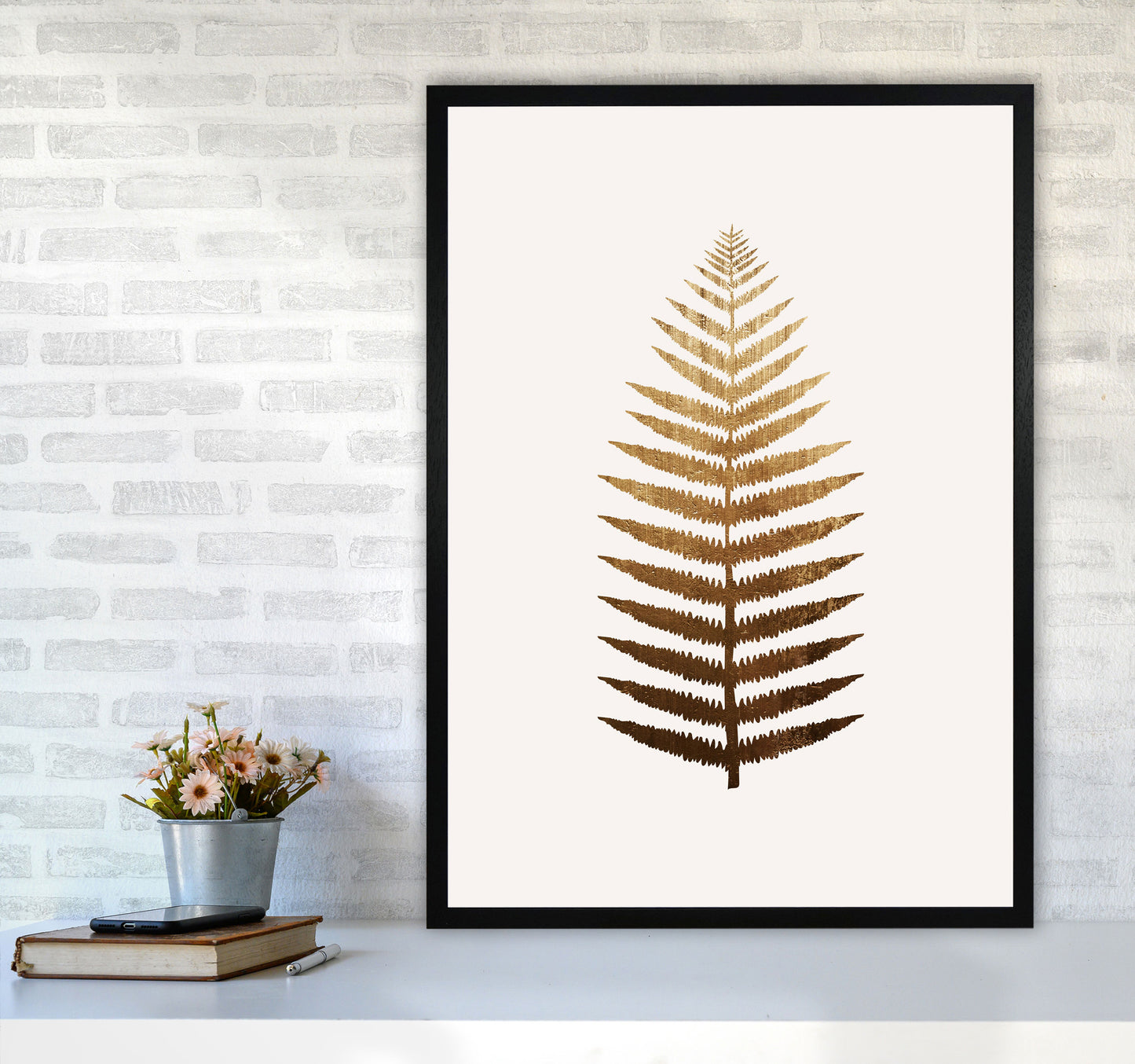 Golden Leaf Botanical Art Print by Kubistika A1 White Frame