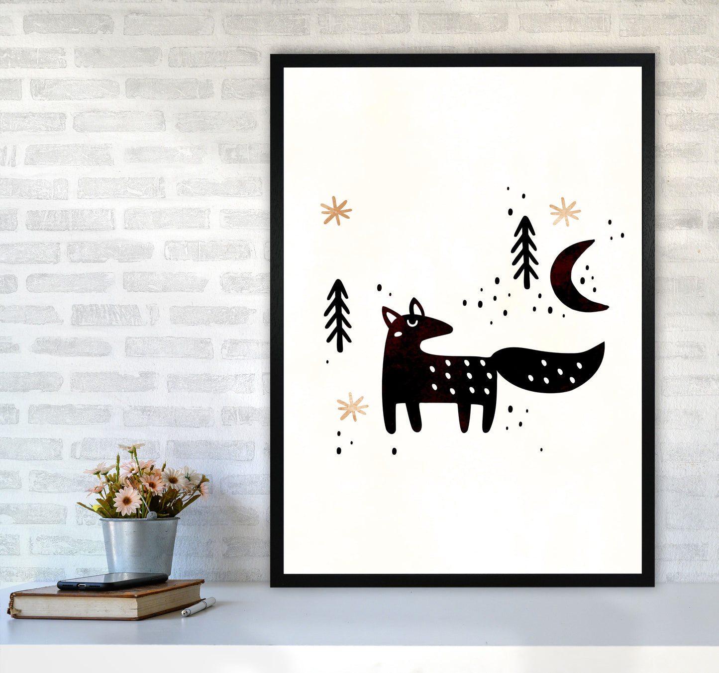 Little Winter Fox Nursery Childrens Art Print by Kubistika A1 White Frame