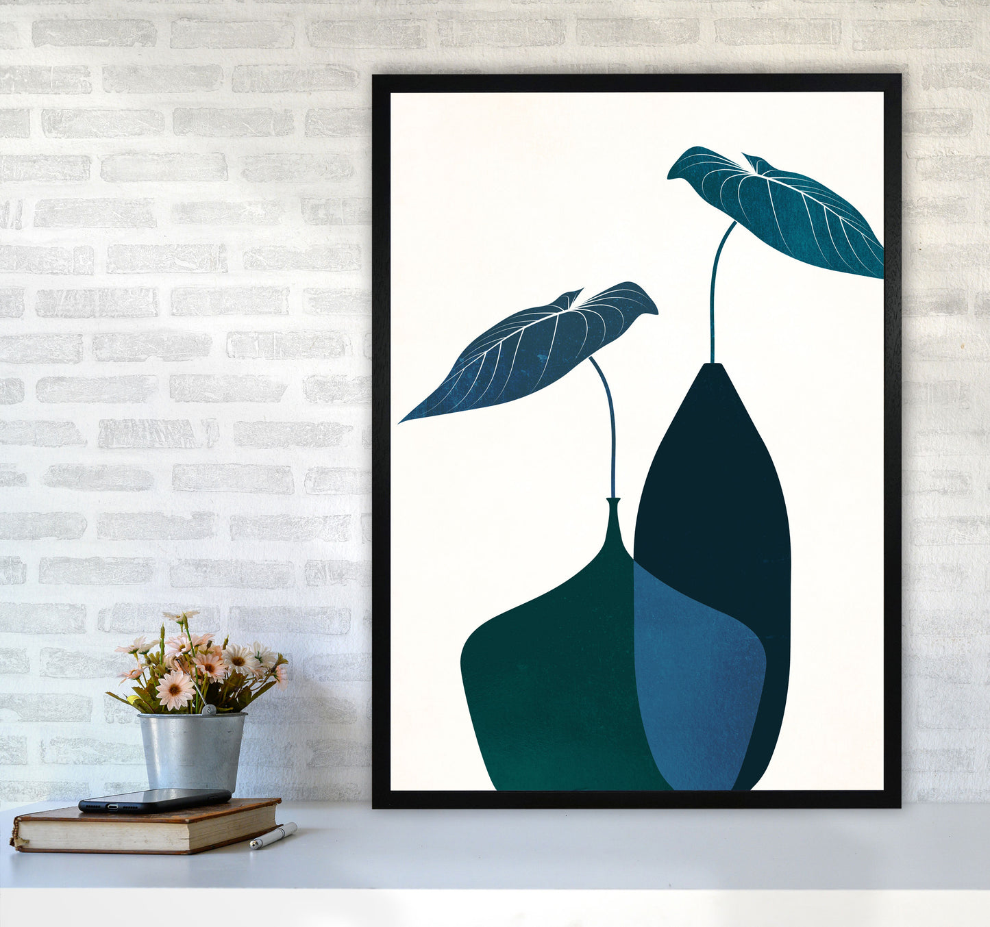 Scandinavian Bouquet-BLEU Contemporary Art Print by Kubistika A1 White Frame