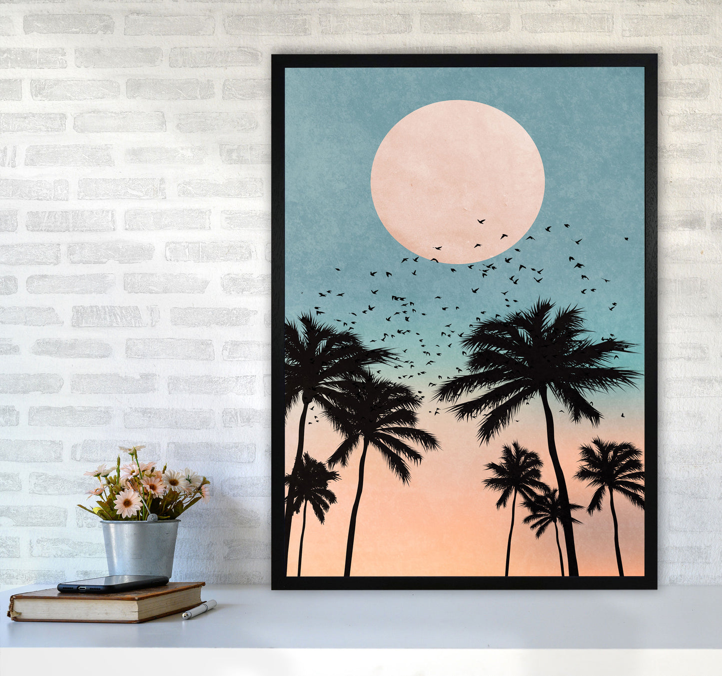 Sunrise Modern Art Print by Kubistika A1 White Frame