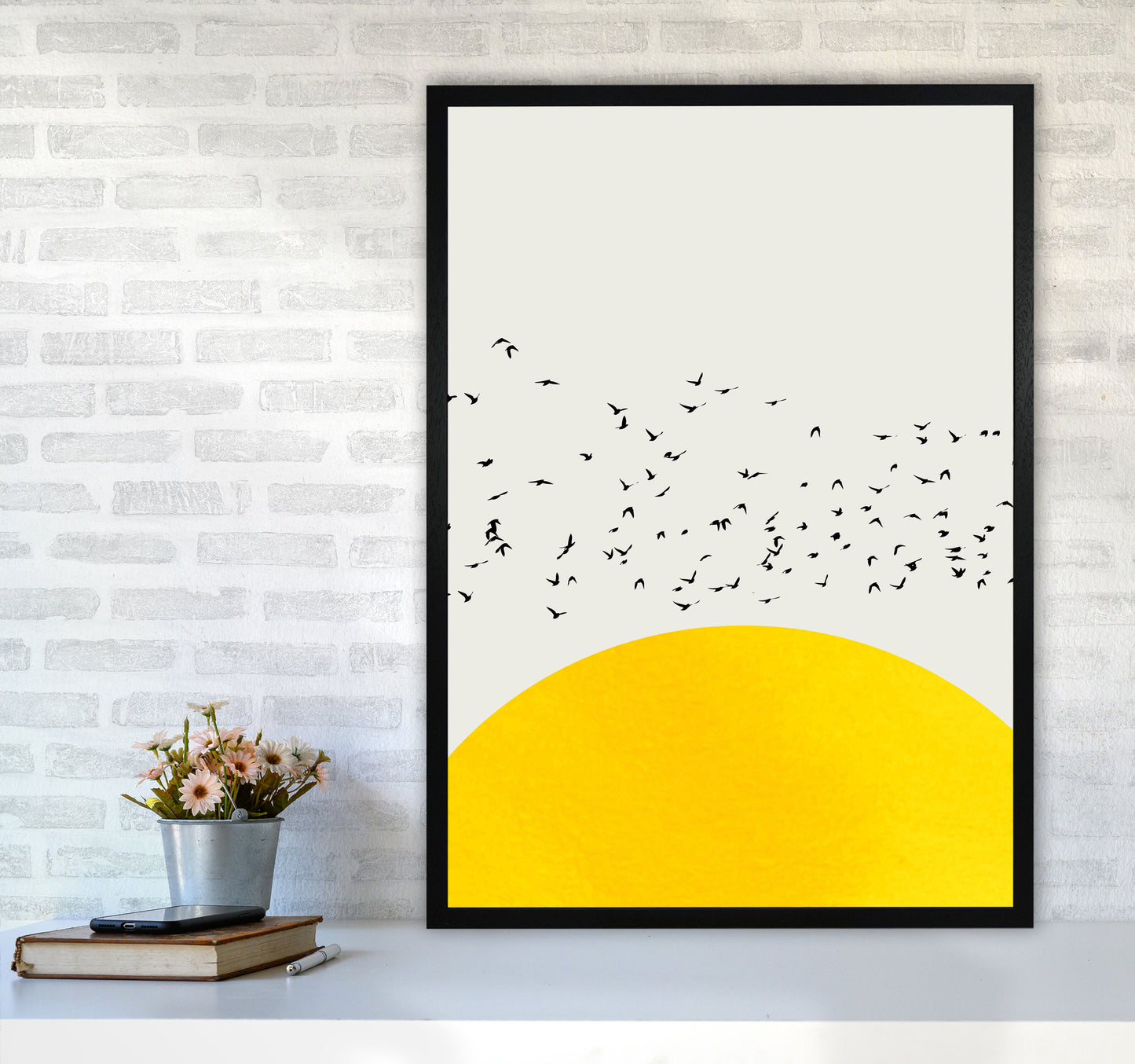 1000 Birds Modern Abstract Art Print by Kubistika A1 White Frame
