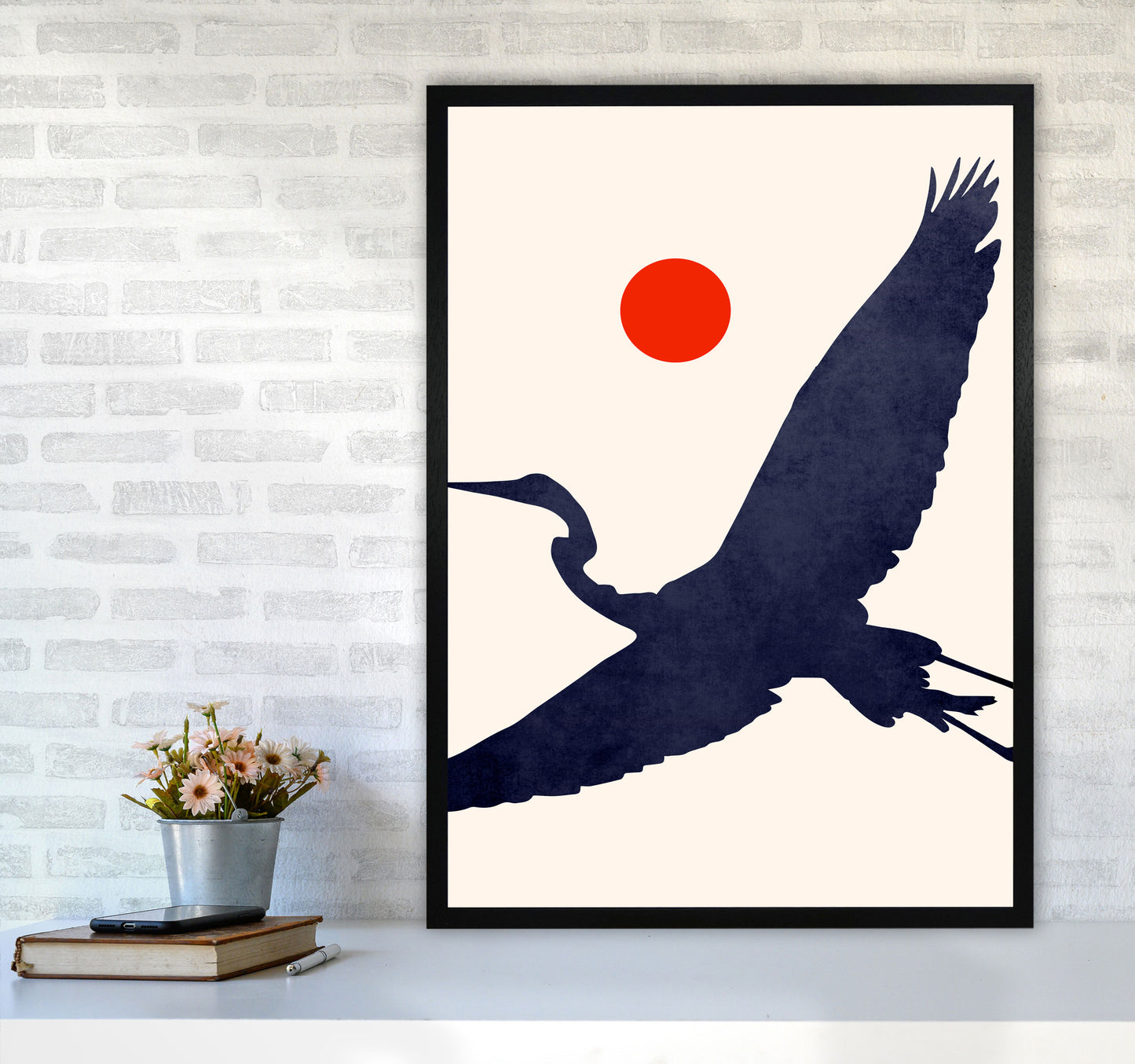 Crane Art Print by Kubistika A1 White Frame