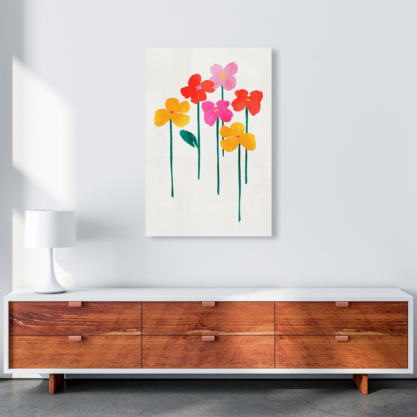 Little Happy Flowers Colourful Art Print by Kubistika A1 Canvas