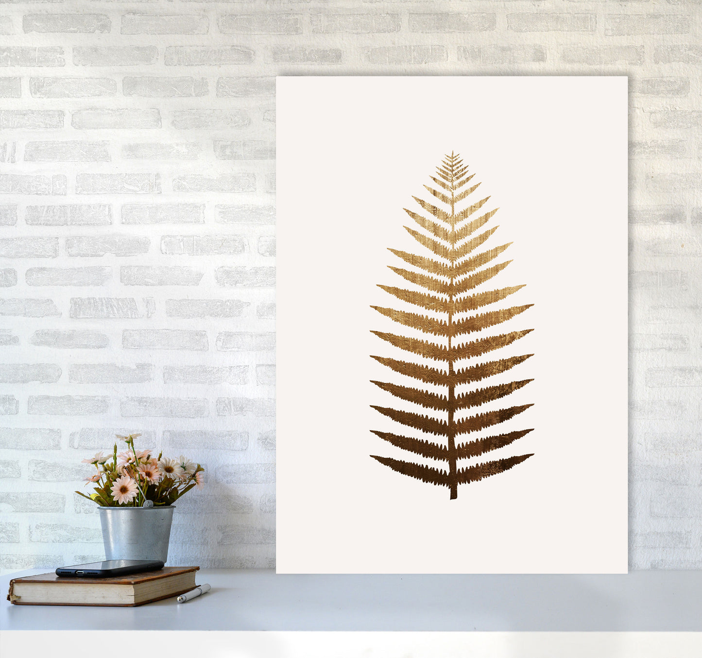 Golden Leaf Botanical Art Print by Kubistika A1 Black Frame