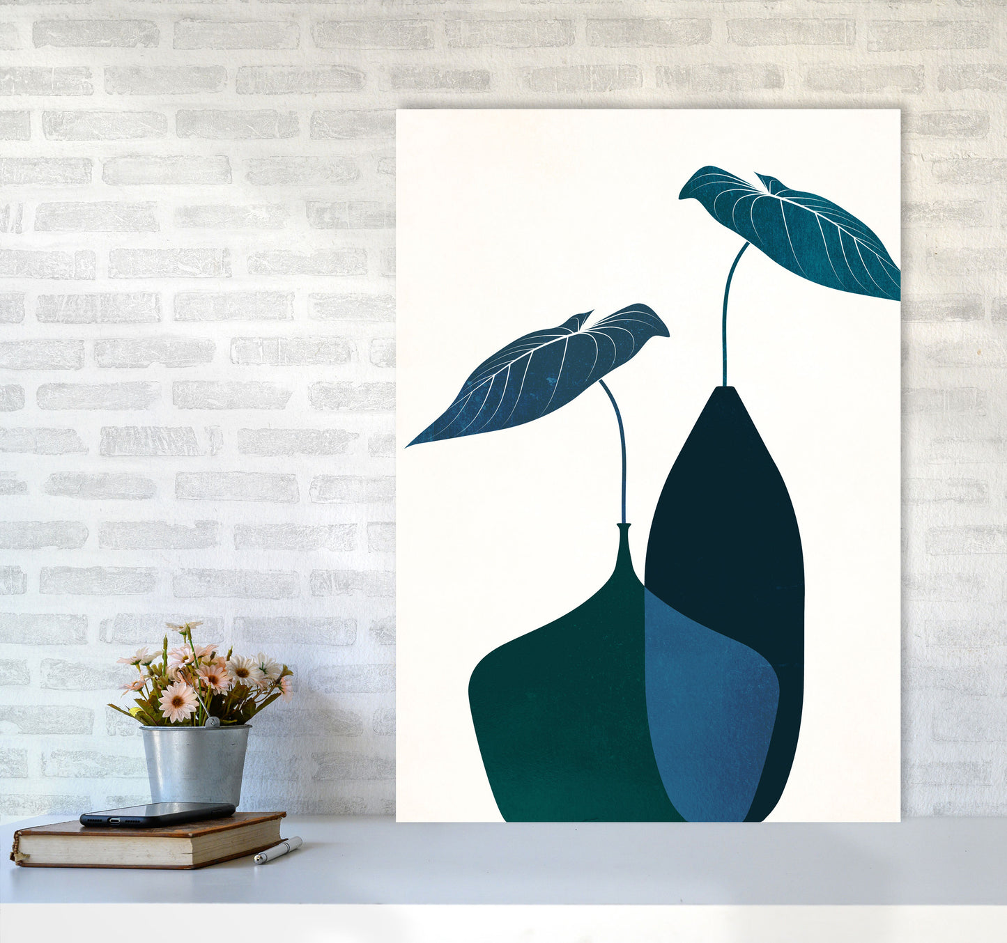 Scandinavian Bouquet-BLEU Contemporary Art Print by Kubistika A1 Black Frame