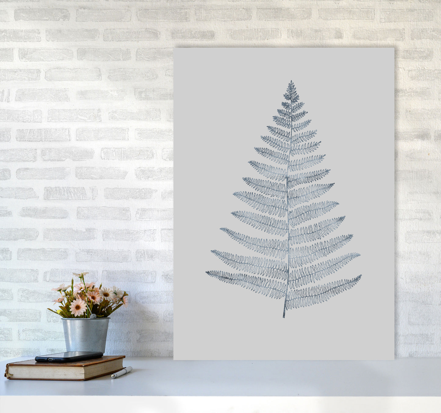 Botanica Minimalistica - GREY Modern Art Print by Kubistika A1 Black Frame