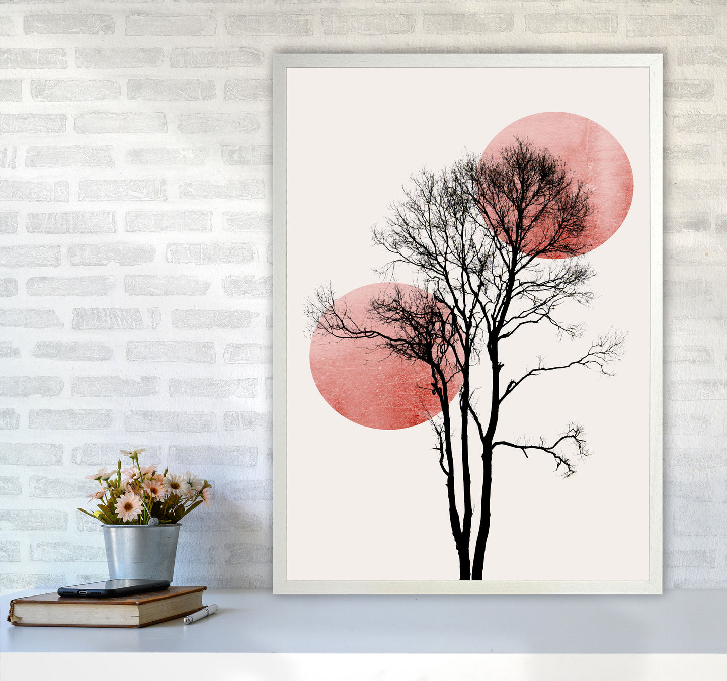 Sun and Moon hiding-ROSE Contemporary Art Print by Kubistika A1 Oak Frame