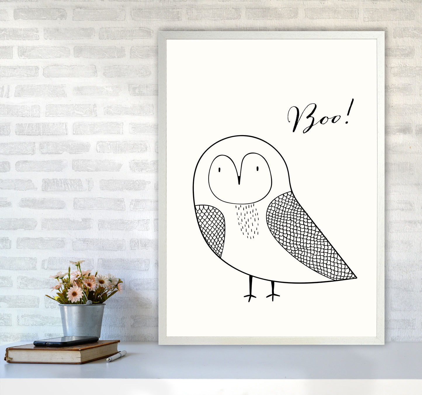 Boo Nursery Animal Art Print by Kubistika A1 Oak Frame