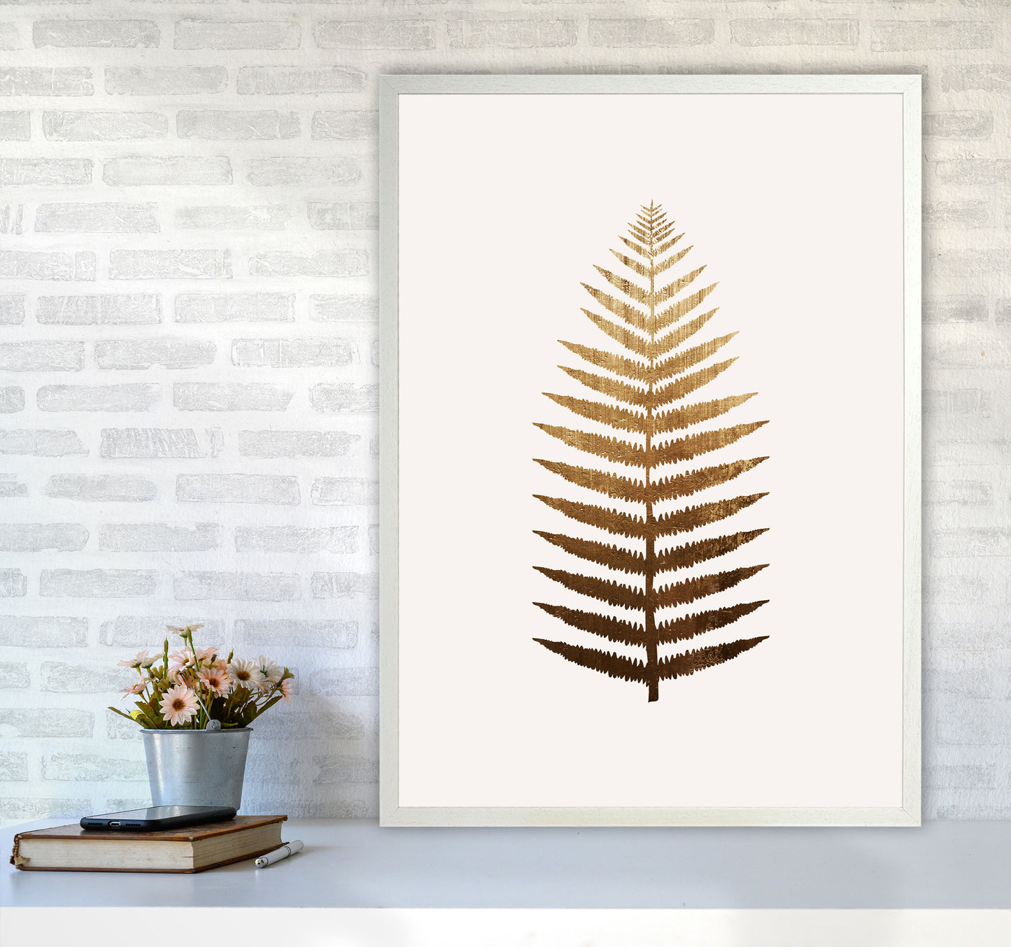 Golden Leaf Botanical Art Print by Kubistika A1 Oak Frame
