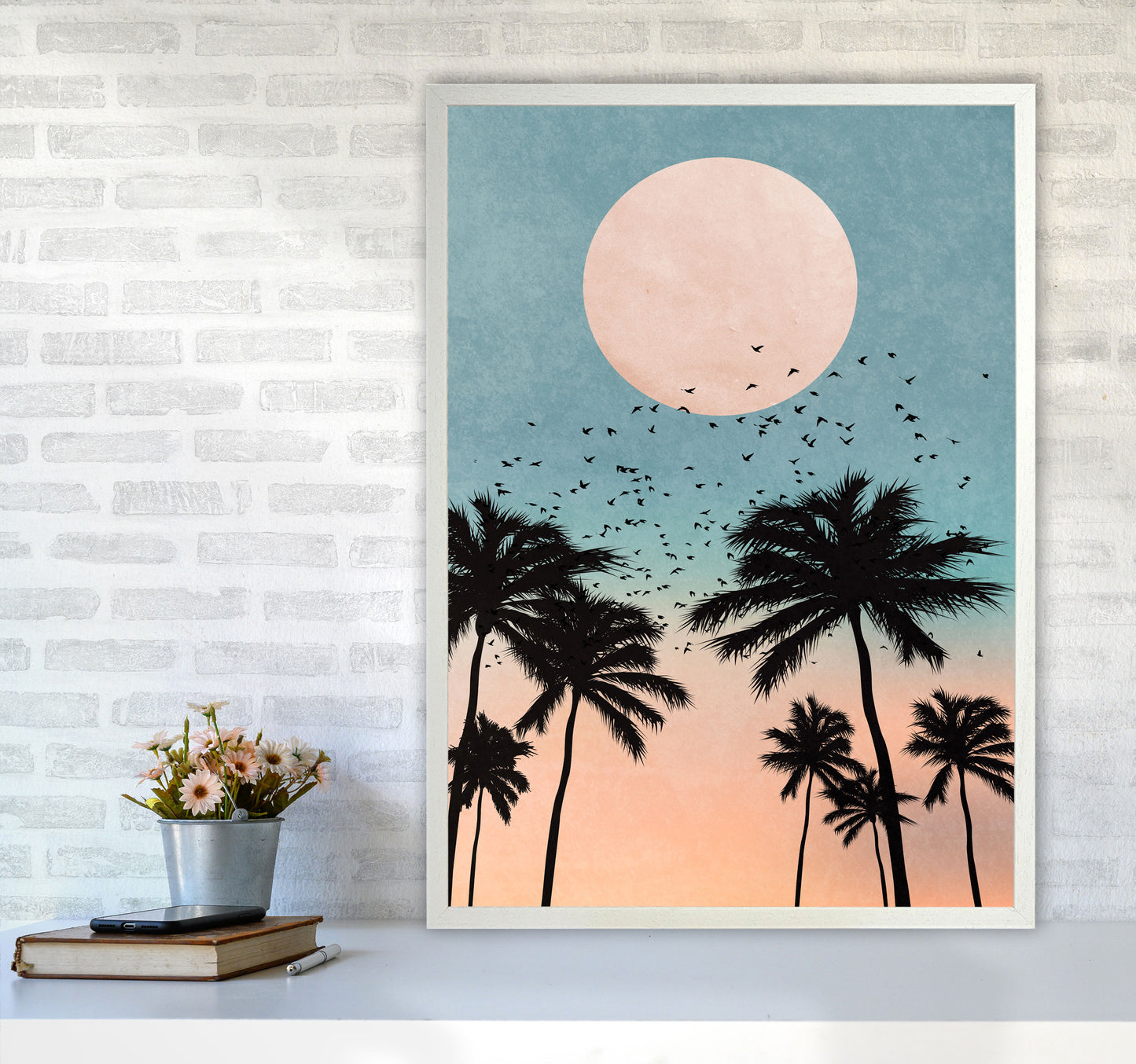 Sunrise Modern Art Print by Kubistika A1 Oak Frame