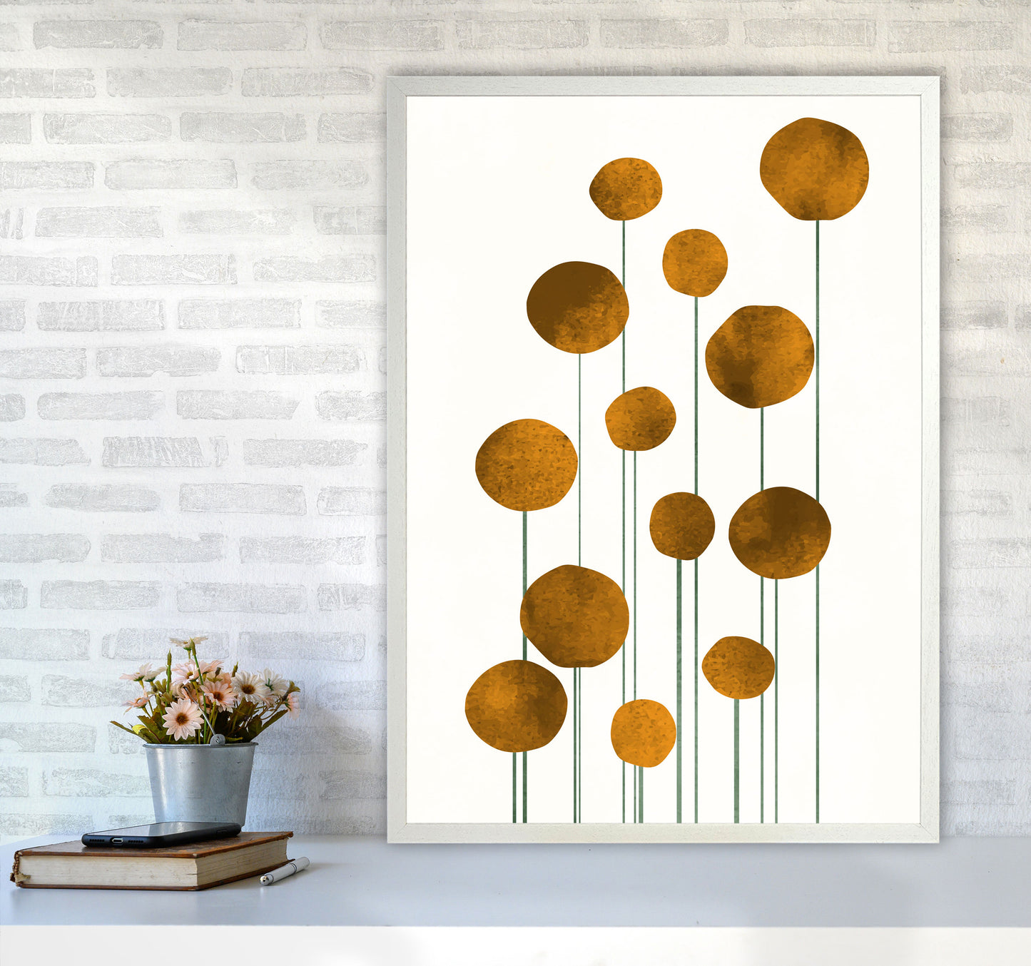 Waterflowers No.3 Art Print by Kubistika A1 Oak Frame