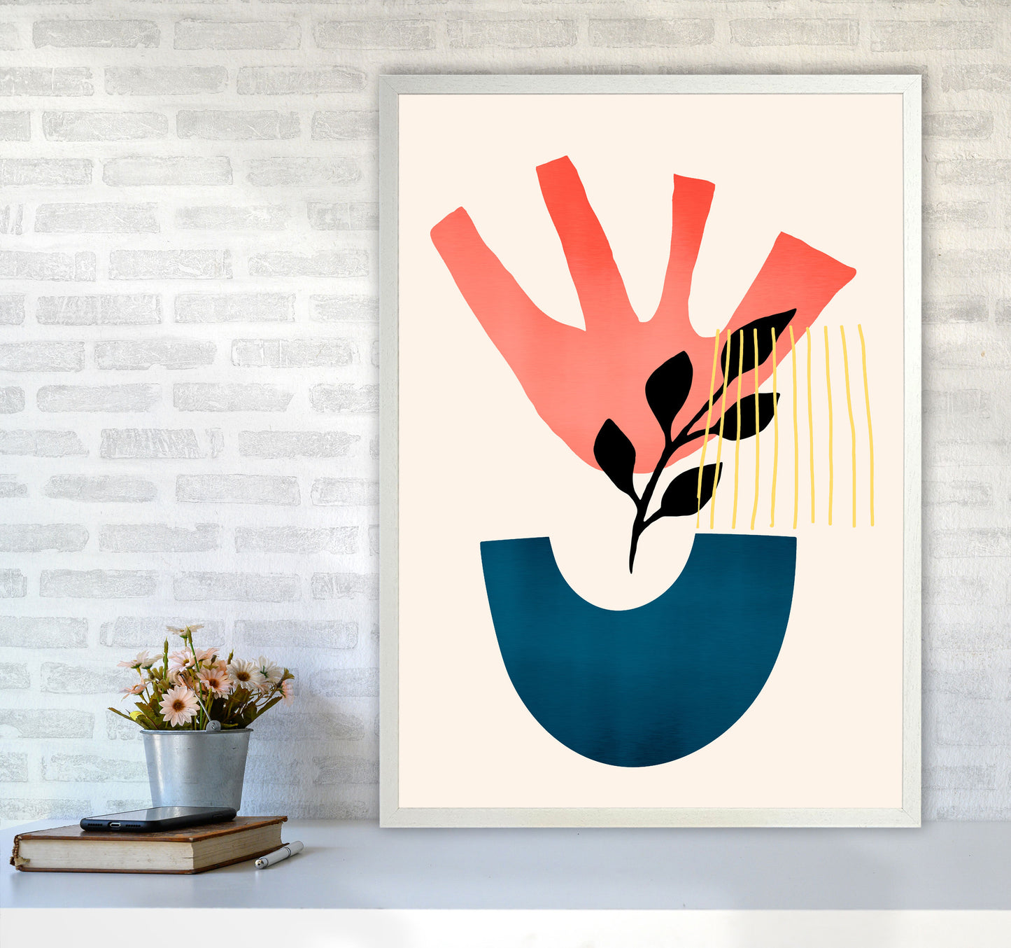 Mid Century Y Art Print by Kubistika A1 Oak Frame