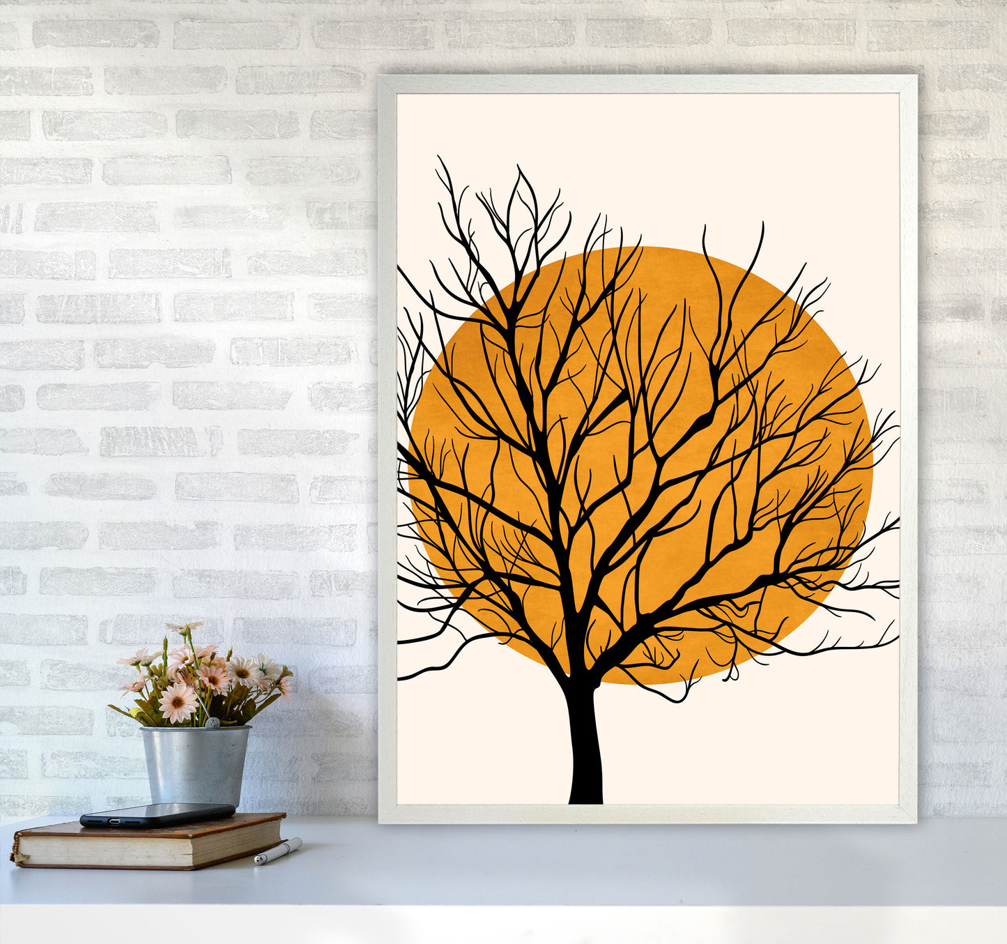 Hiding Sun Art Print by Kubistika A1 Oak Frame