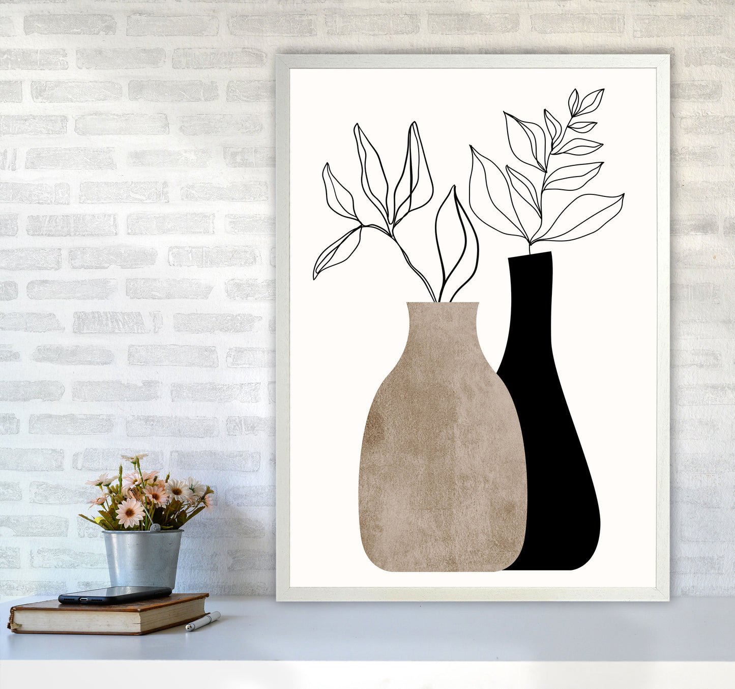 Gris En Gris Art Print by Kubistika A1 Oak Frame