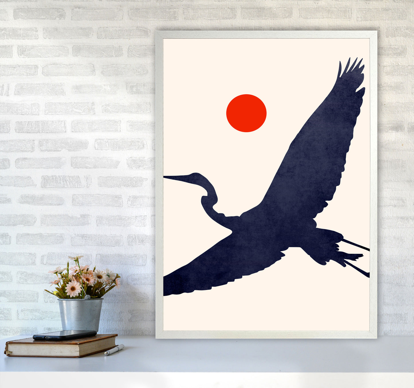 Crane Art Print by Kubistika A1 Oak Frame
