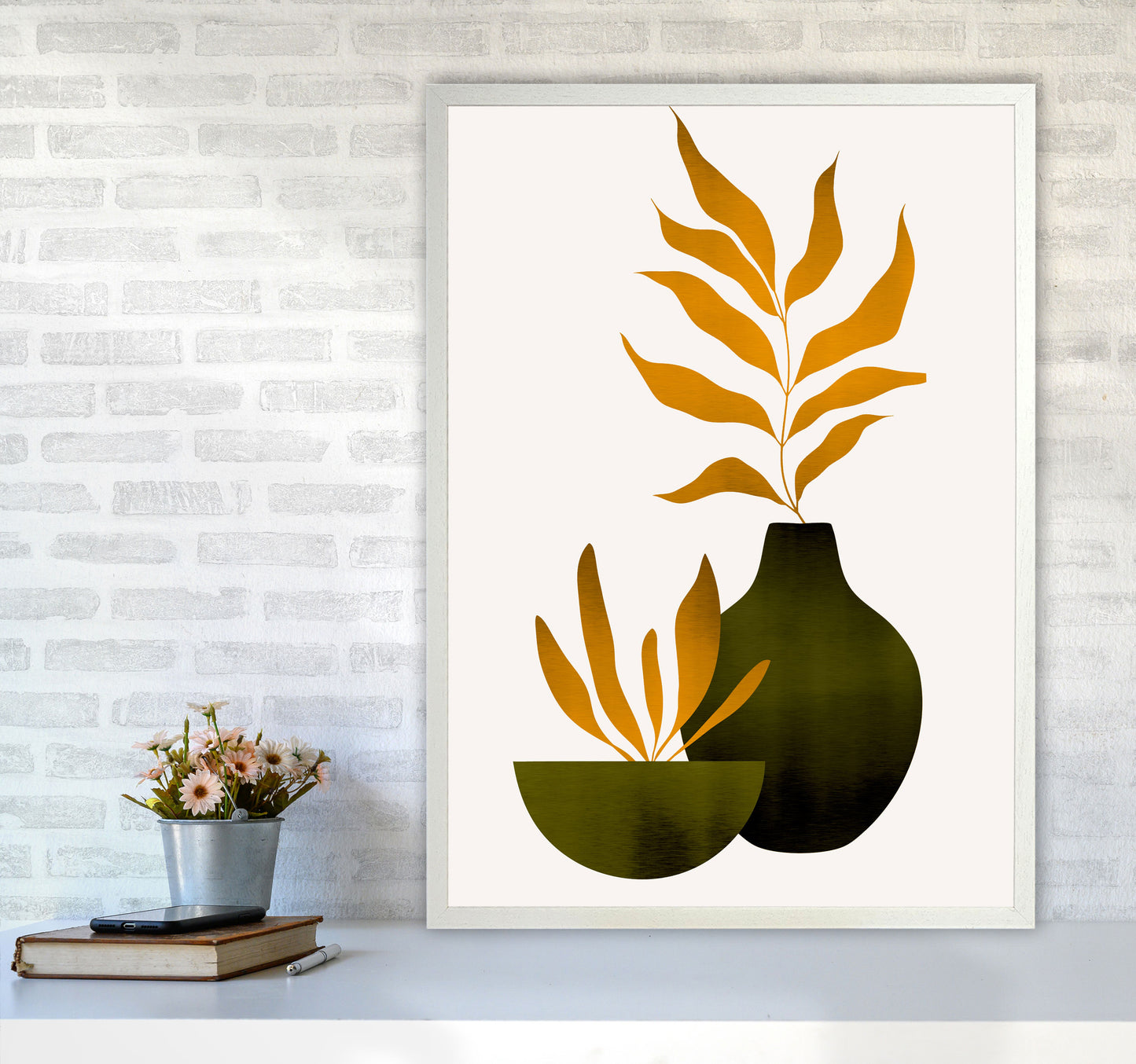 Autumn Flowers - 4 Art Print by Kubistika A1 Oak Frame