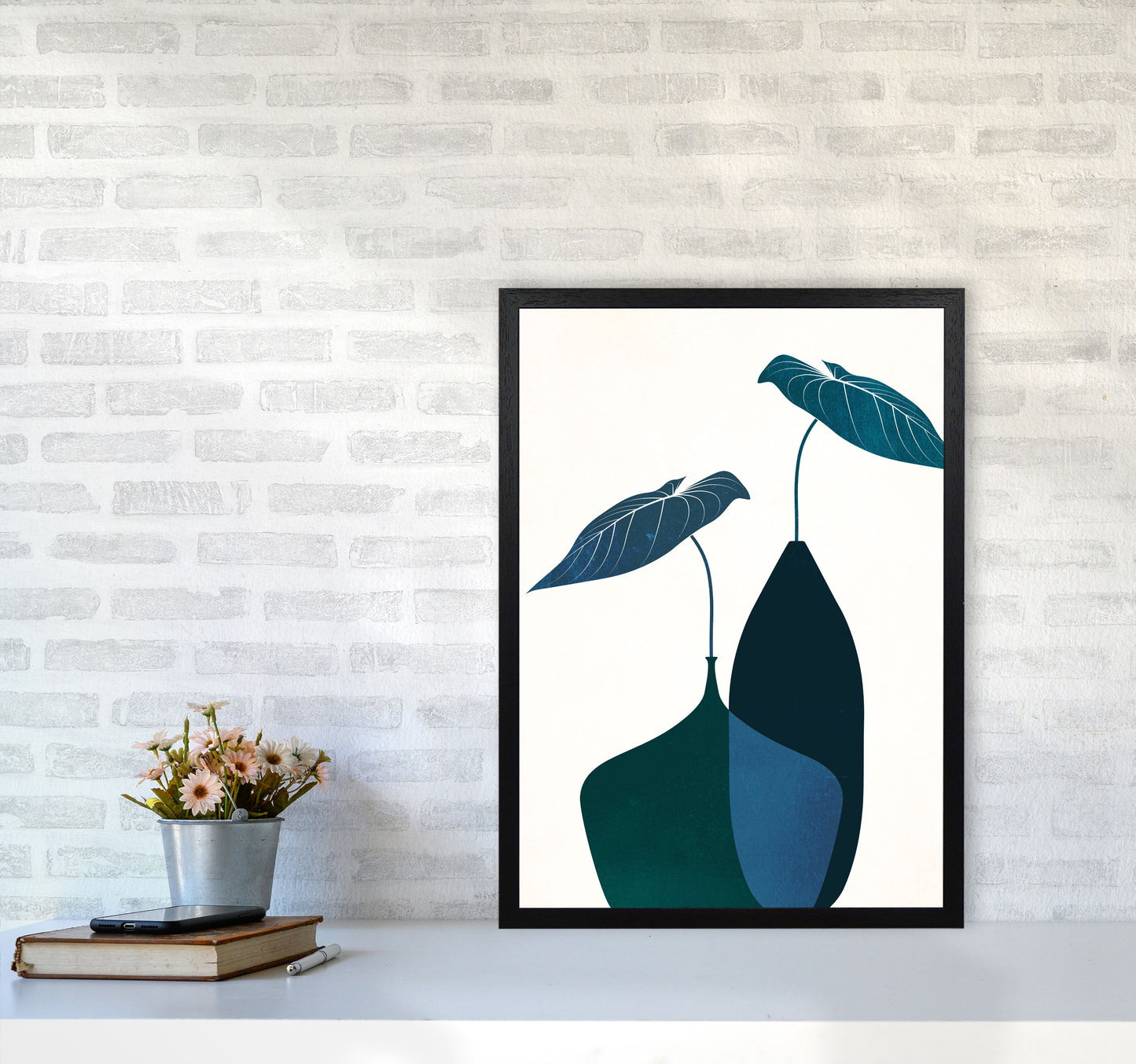 Scandinavian Bouquet-BLEU Contemporary Art Print by Kubistika A2 White Frame