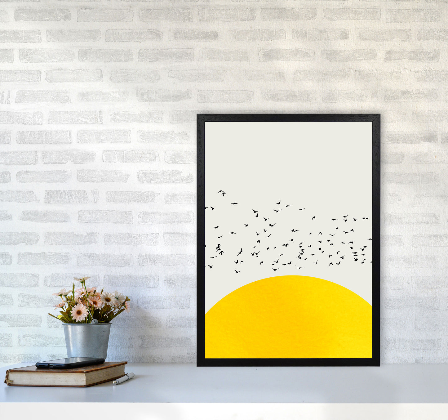 1000 Birds Modern Abstract Art Print by Kubistika A2 White Frame