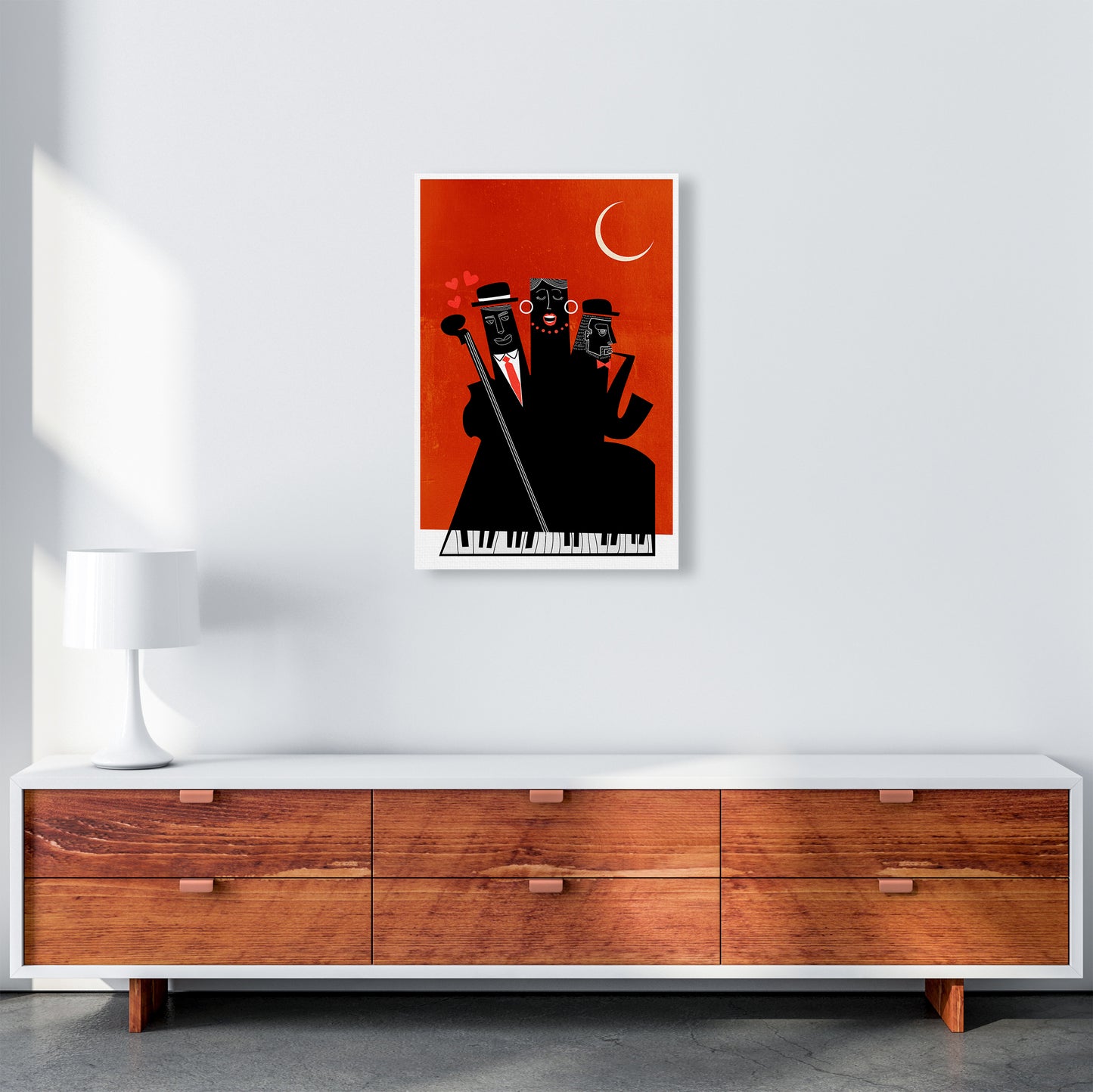Casablanca Jazz-RED Modern Music Art Print by Kubistika A2 Canvas