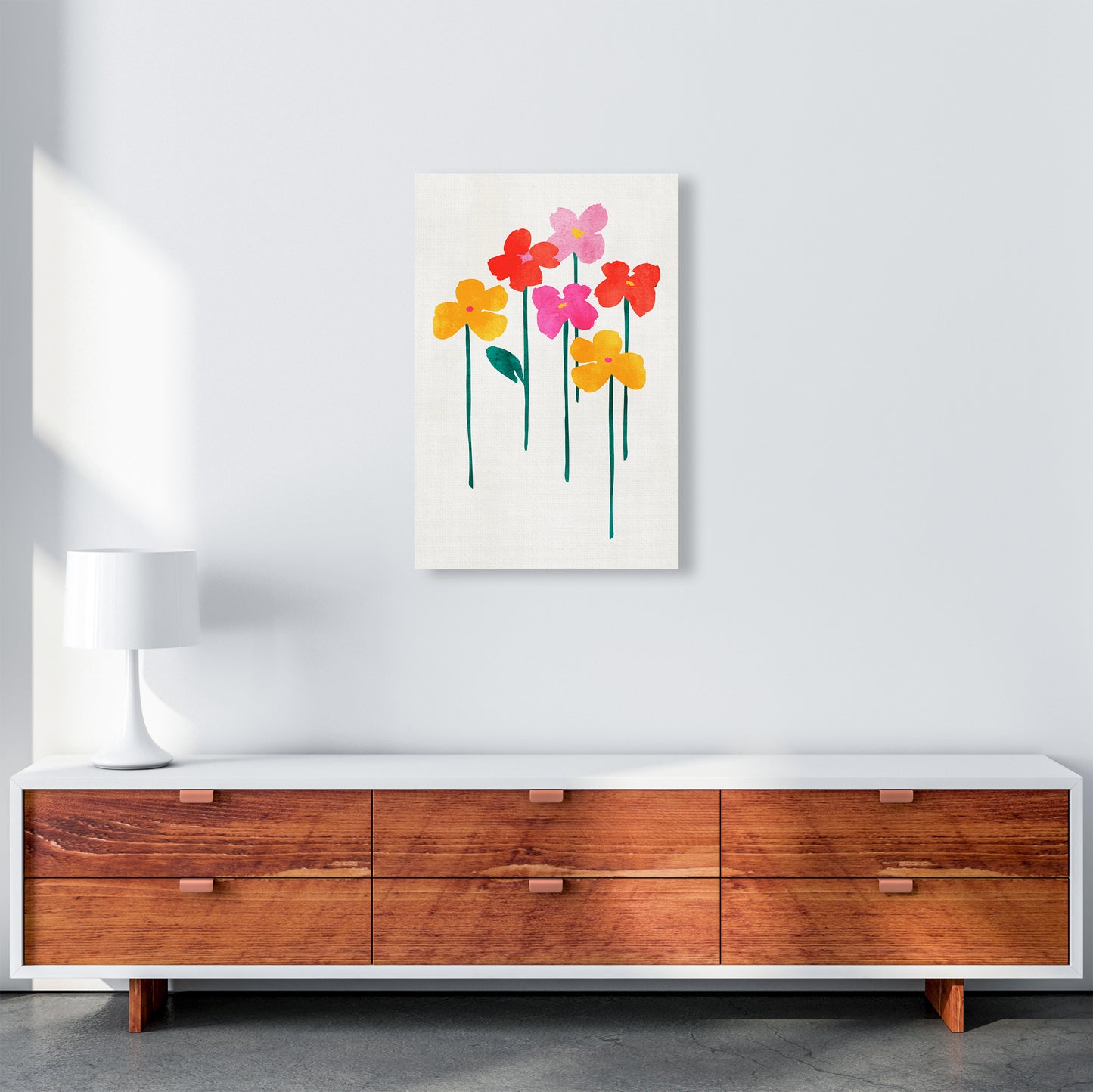 Little Happy Flowers Colourful Art Print by Kubistika A2 Canvas