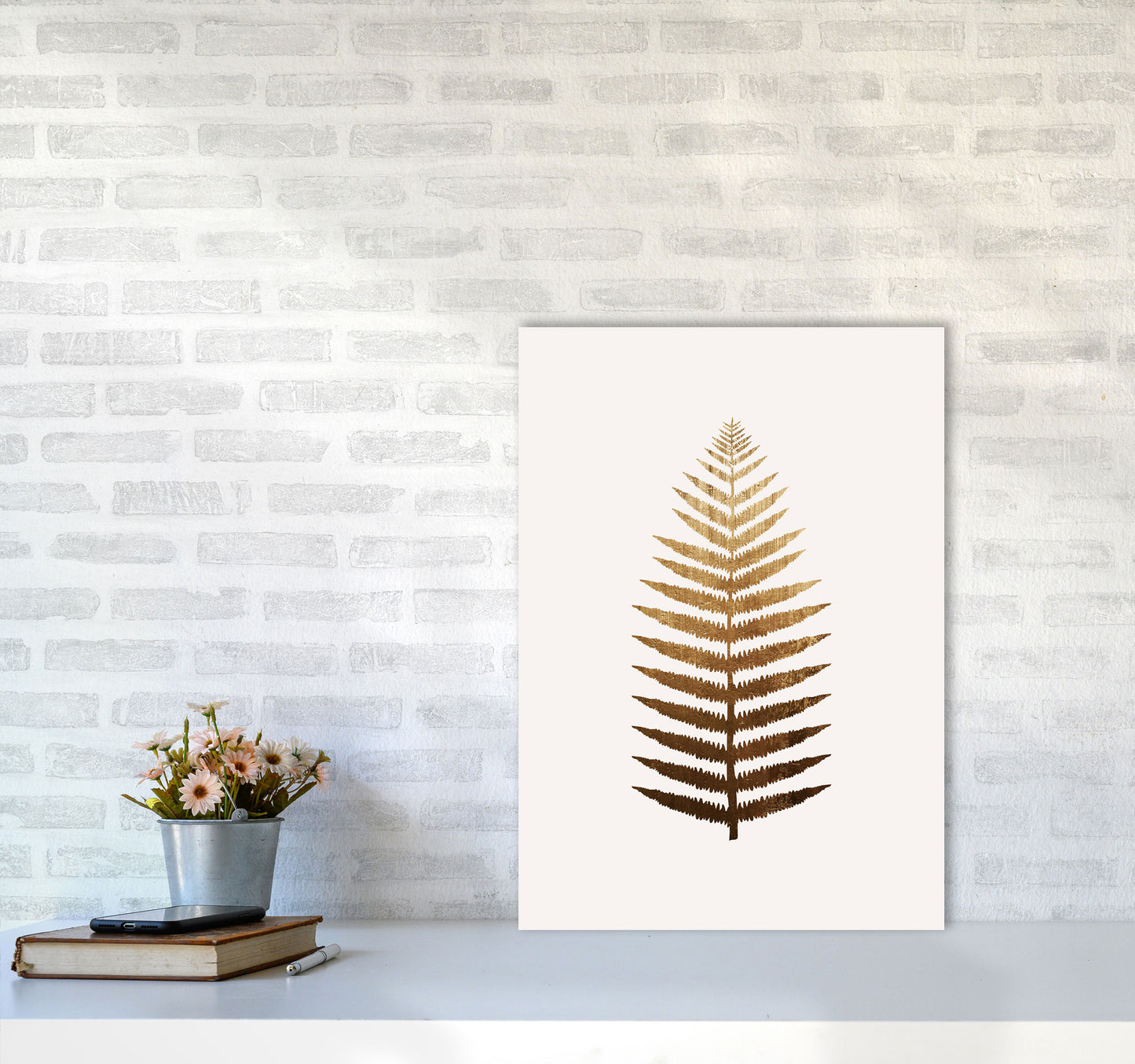Golden Leaf Botanical Art Print by Kubistika A2 Black Frame