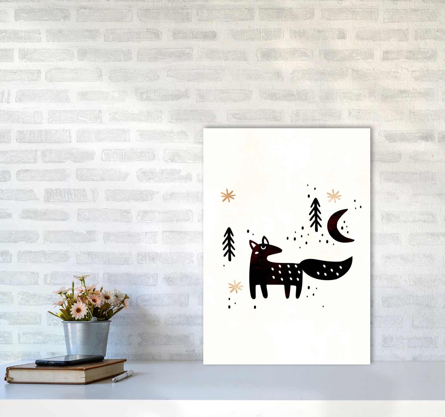 Little Winter Fox Nursery Childrens Art Print by Kubistika A2 Black Frame