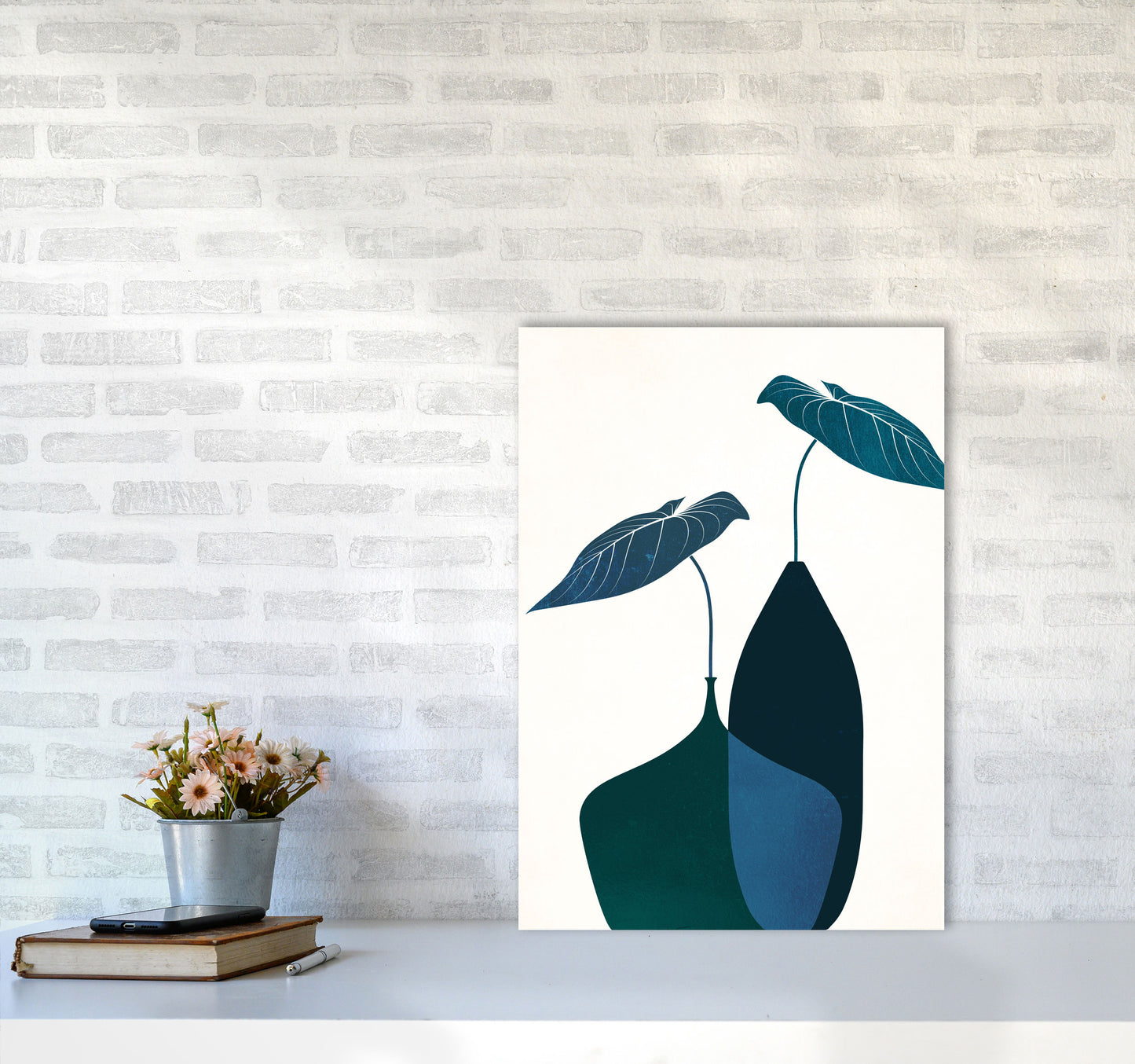 Scandinavian Bouquet-BLEU Contemporary Art Print by Kubistika A2 Black Frame