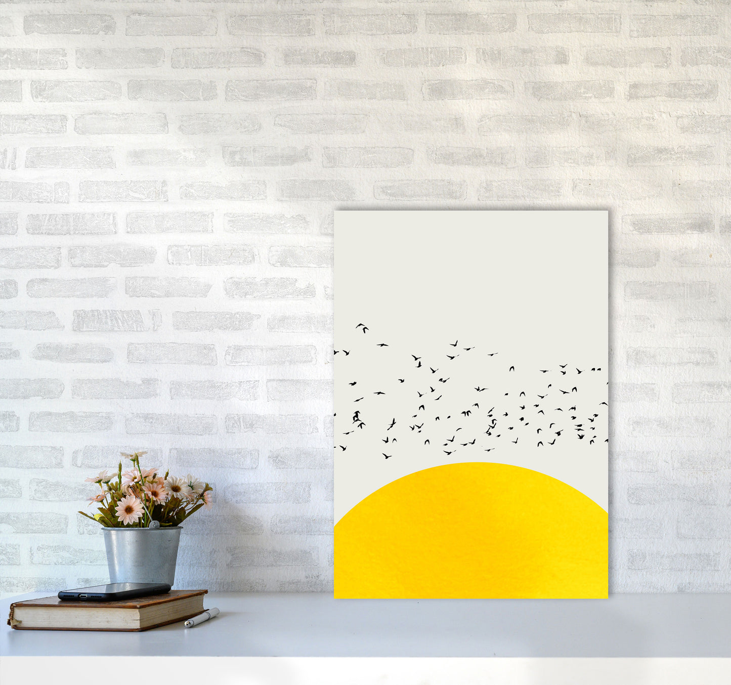 1000 Birds Modern Abstract Art Print by Kubistika A2 Black Frame