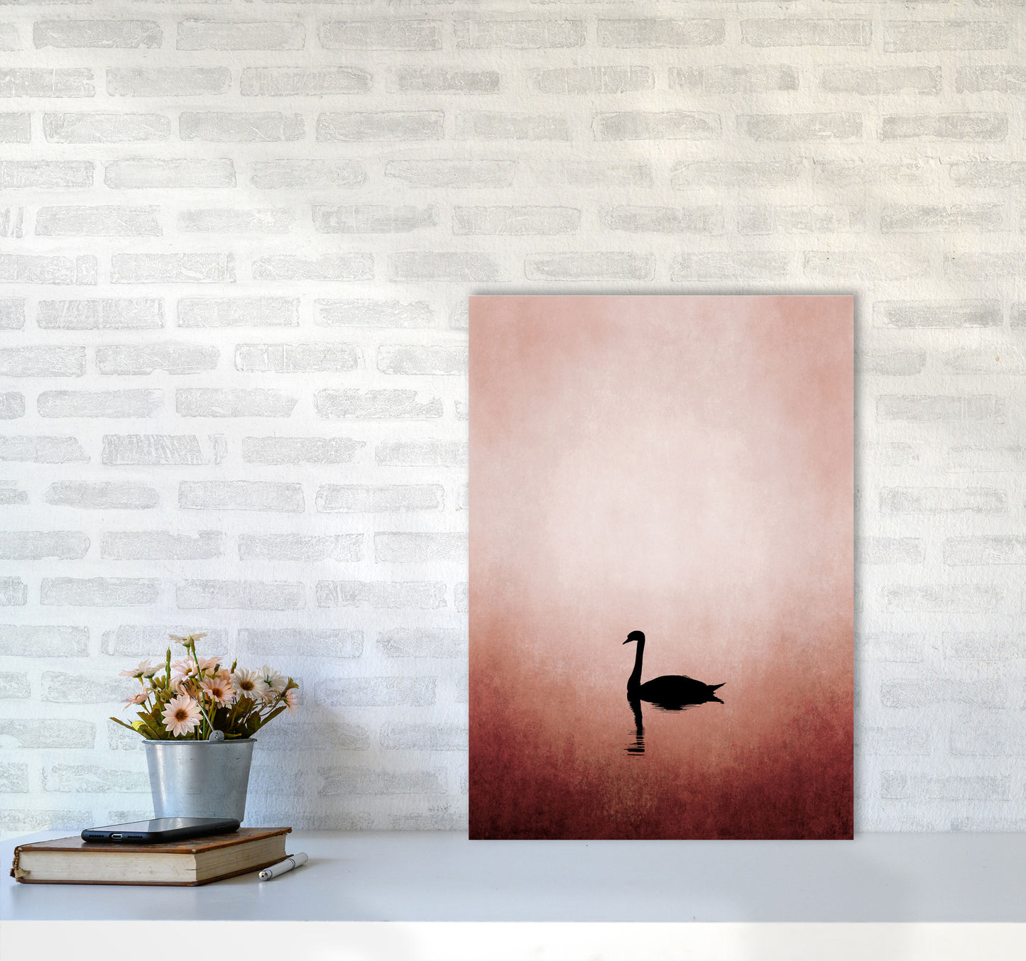 The Swan Contemporary Art Print by Kubistika A2 Black Frame