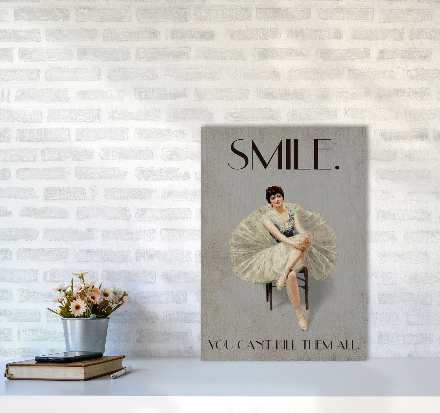 Keep Smiling Vintage Art Print by Kubistika A2 Black Frame