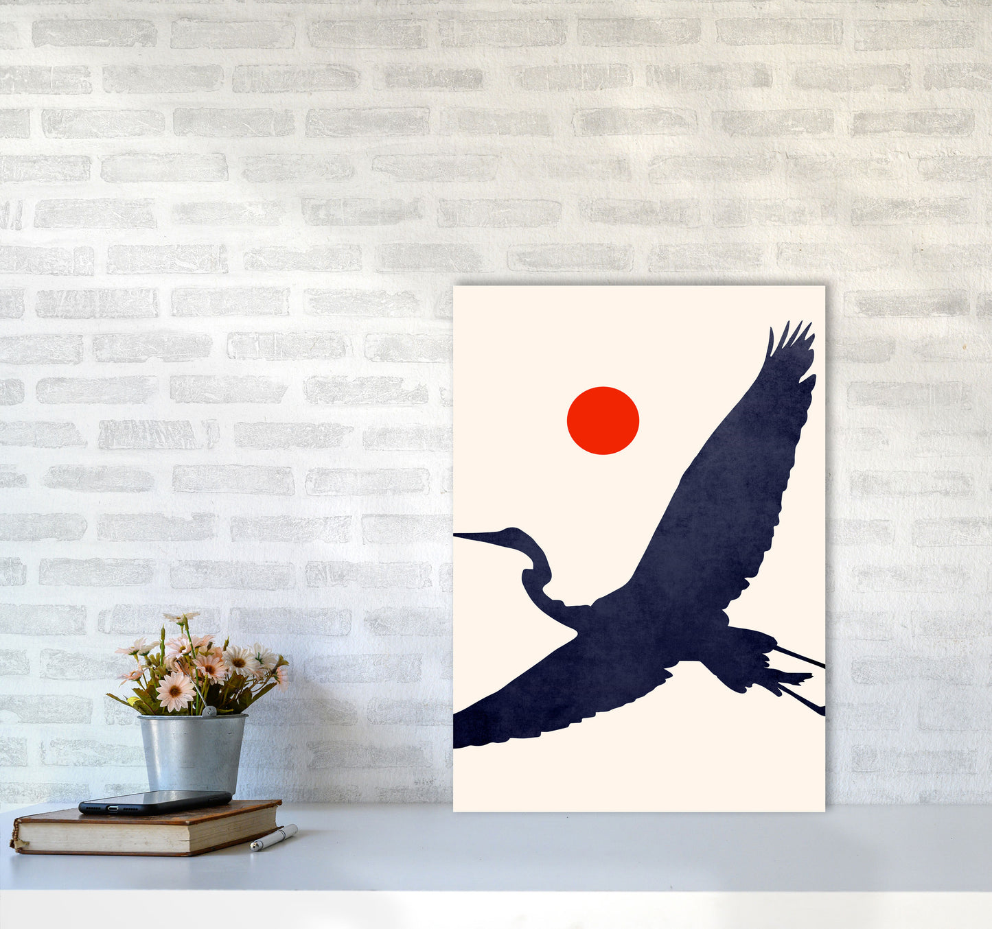 Crane Art Print by Kubistika A2 Black Frame
