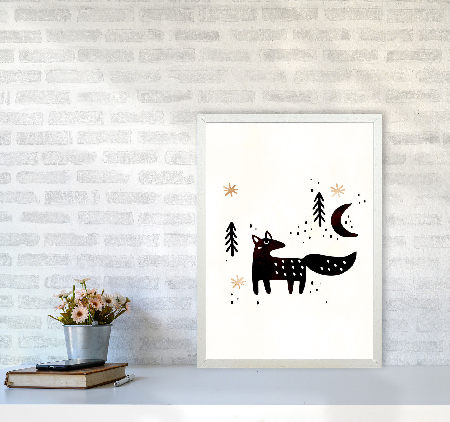 Little Winter Fox Nursery Childrens Art Print by Kubistika A2 Oak Frame